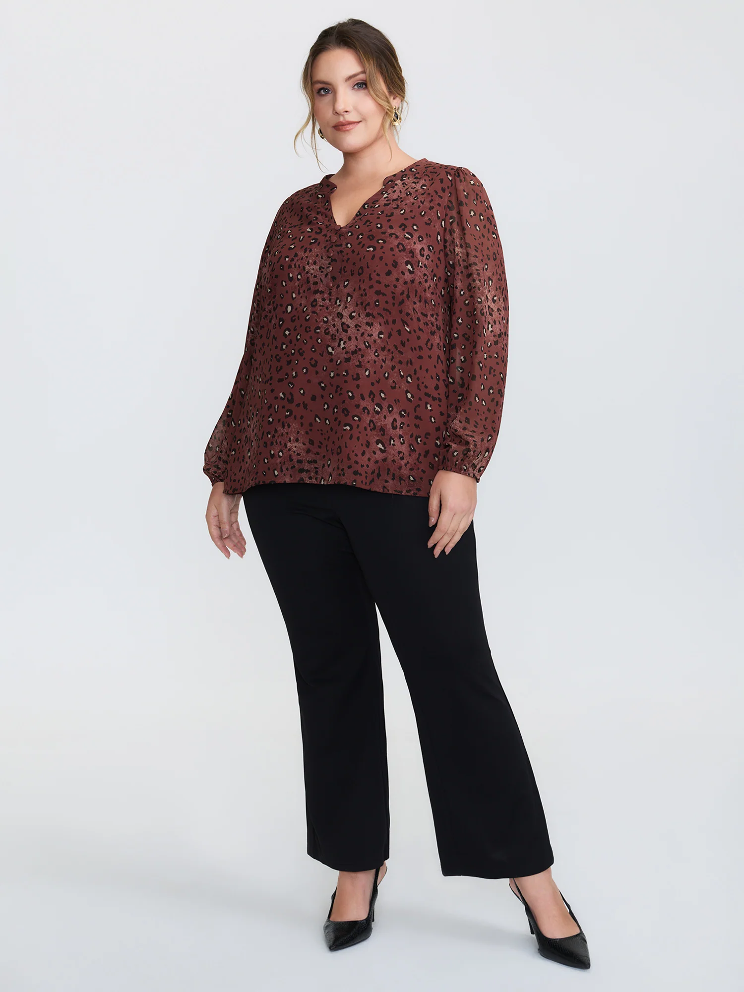 Leopard Print Notched Collar Blouse - Image 3