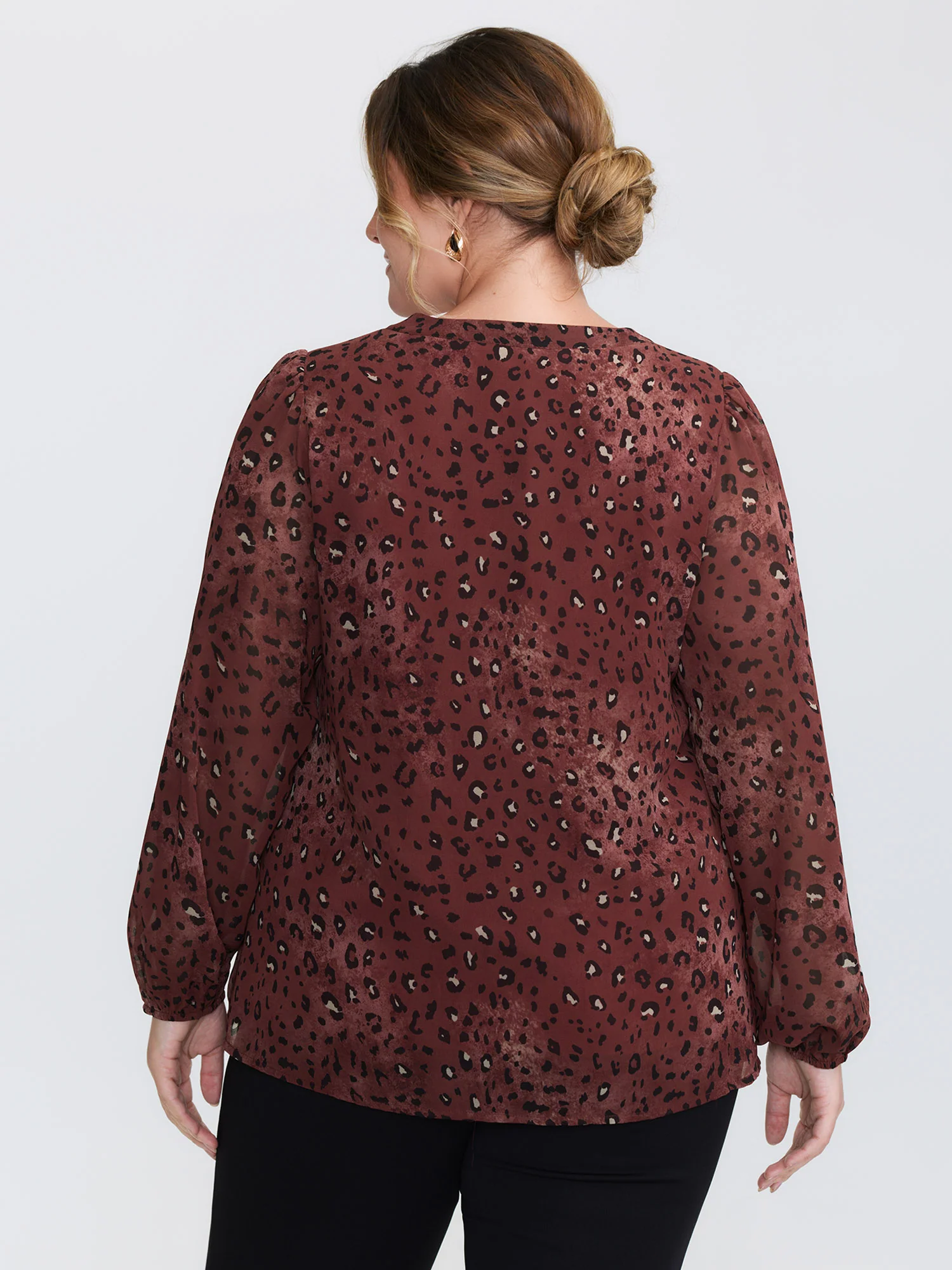 Leopard Print Notched Collar Blouse - Image 4