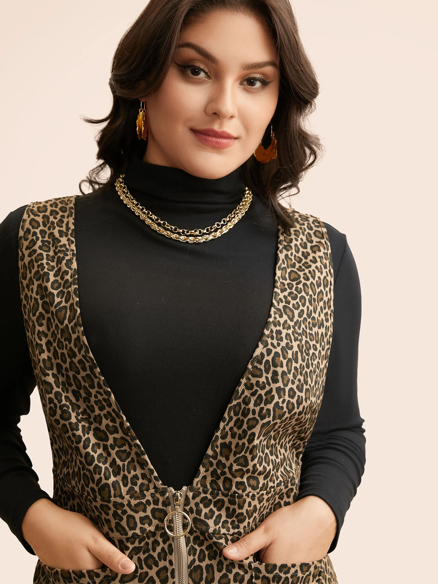 Leopard Print O Ring Zipper Dress - Image 3