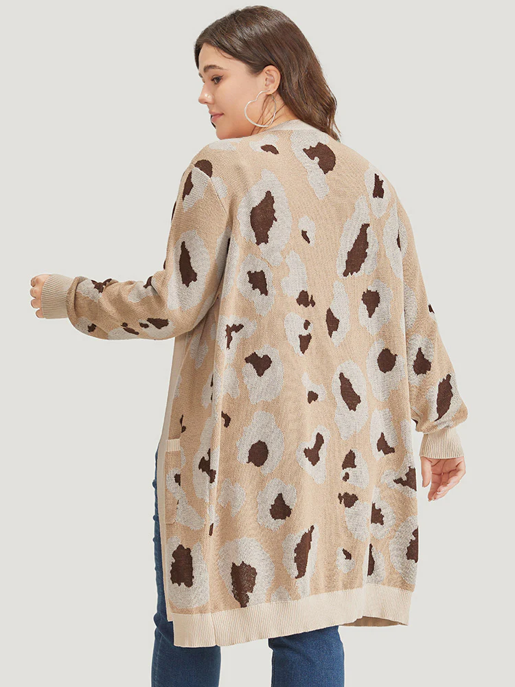 Leopard Print Open Front Patched Pocket Cardigan - Image 2