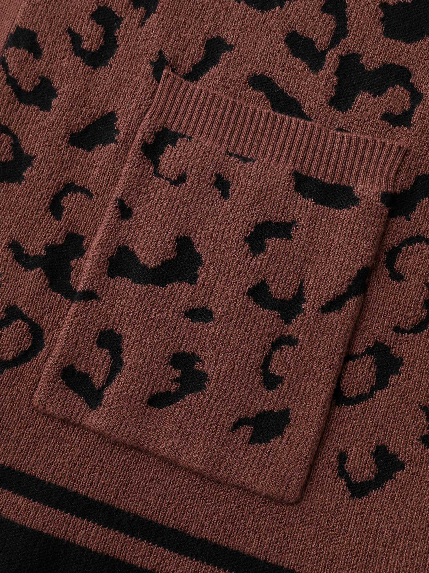 Leopard Print Patch Pockets Front-Open Cardigan - Image 6