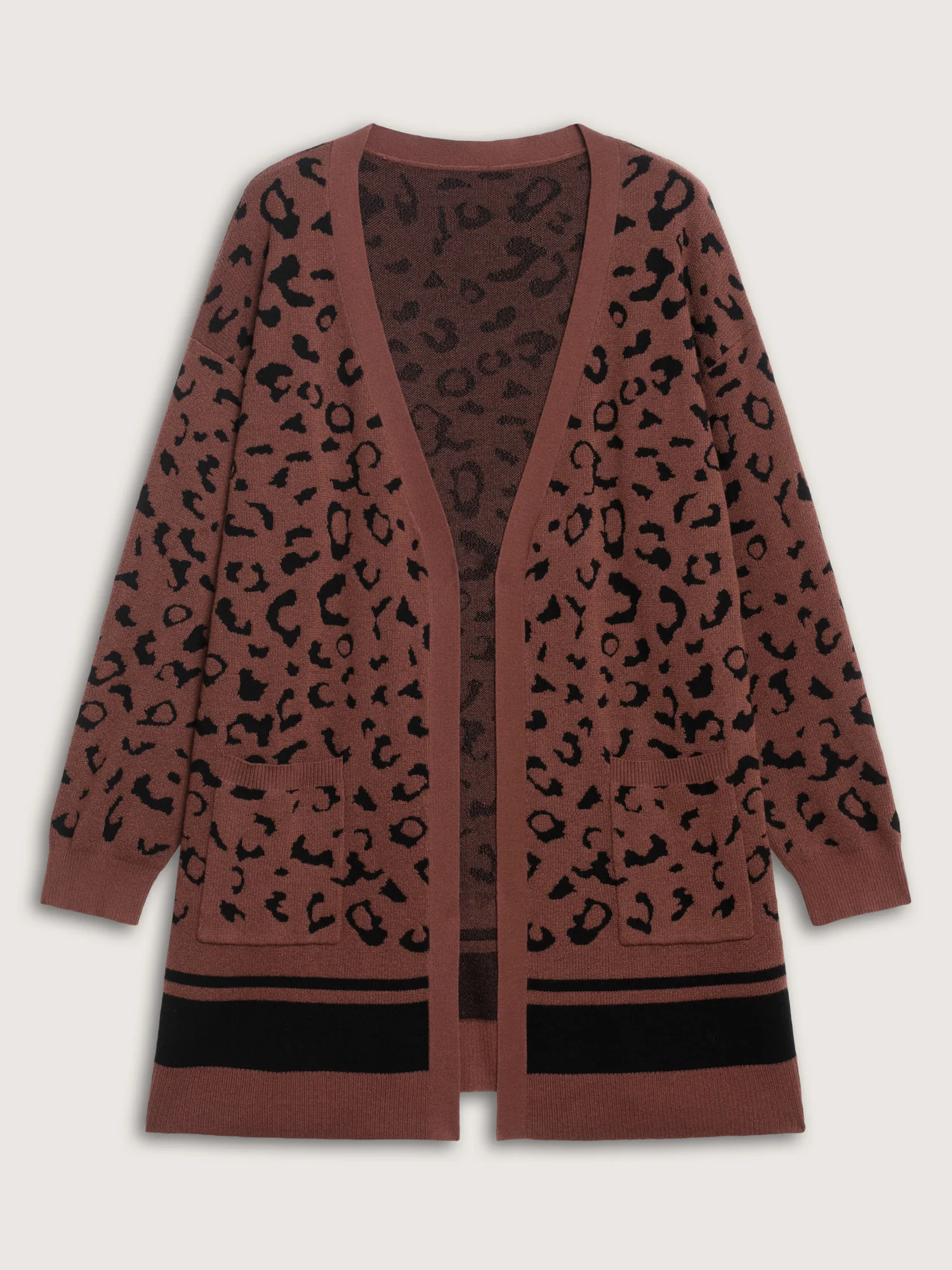 Leopard Print Patch Pockets Front-Open Cardigan - Image 7