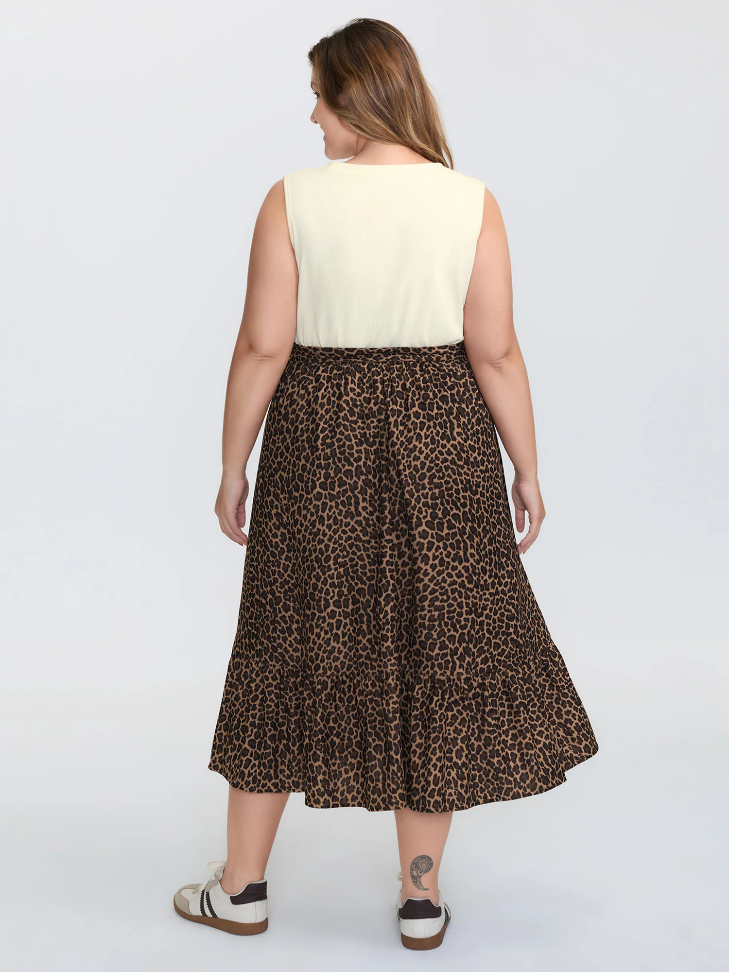 Leopard Print Patchwork Belted Waist Midi Dress - Image 5