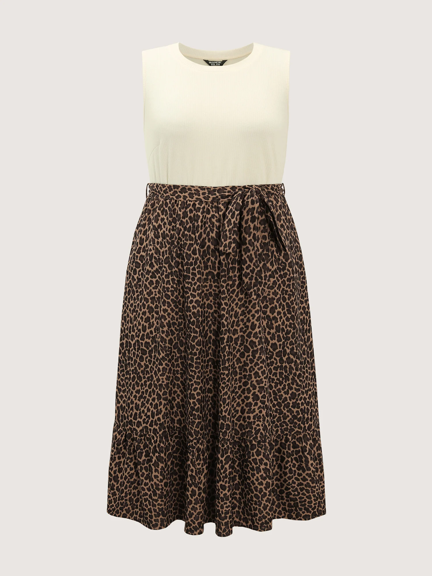 Leopard Print Patchwork Belted Waist Midi Dress - Image 8