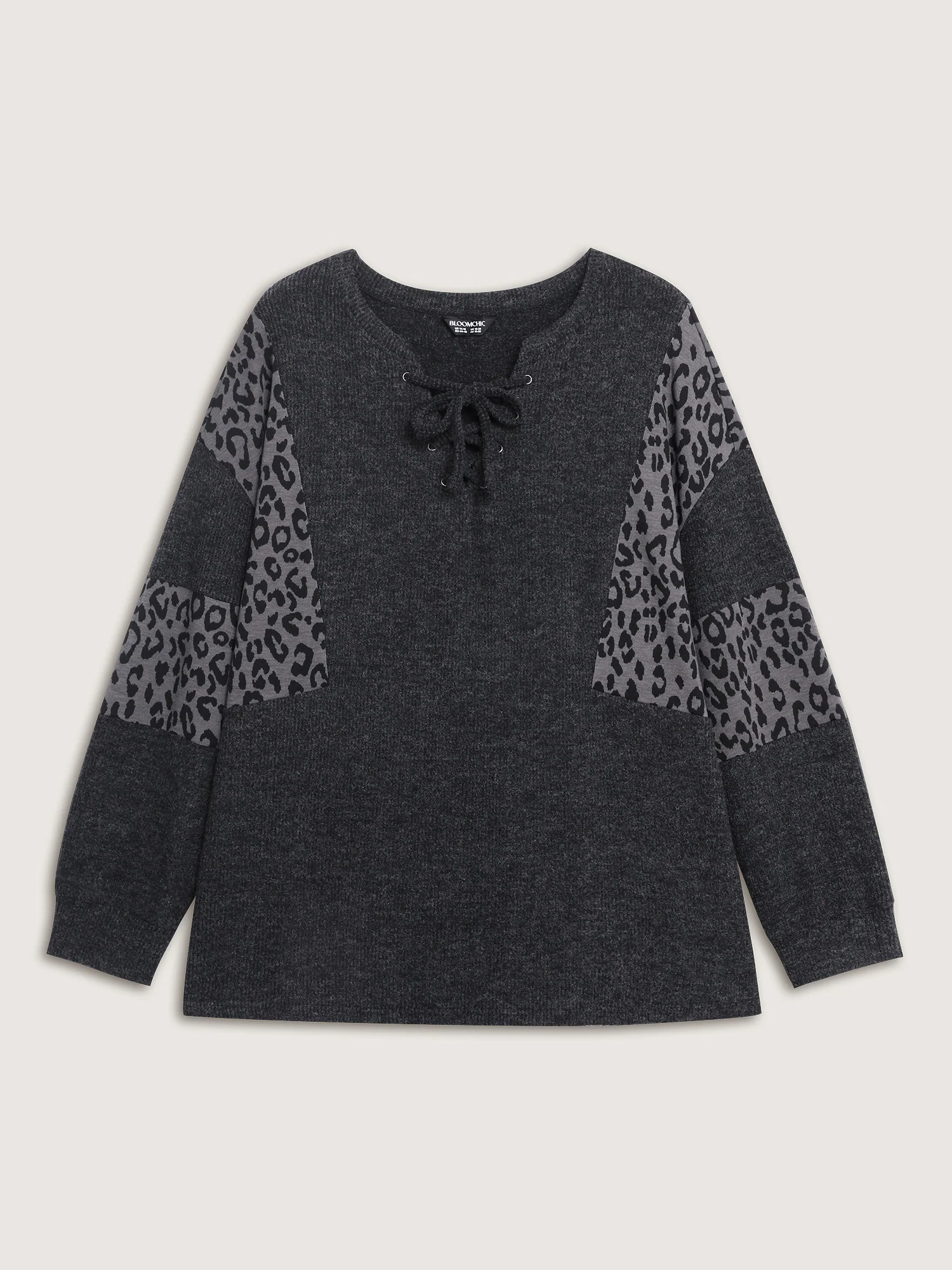 Leopard Print Patchwork Cross-Tie Neckline Sweatshirt - Image 7