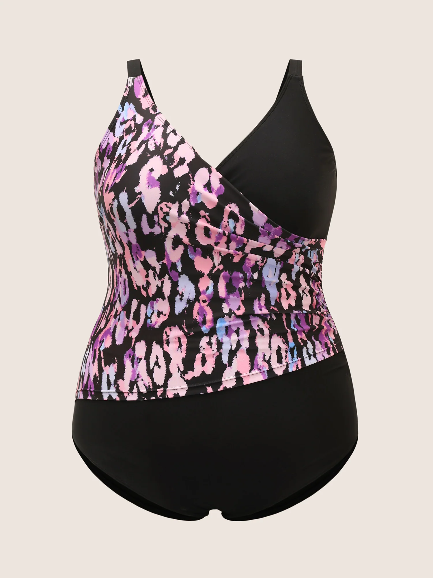 Leopard Print Patchwork Gathered One Piece Swimsuit - Image 7