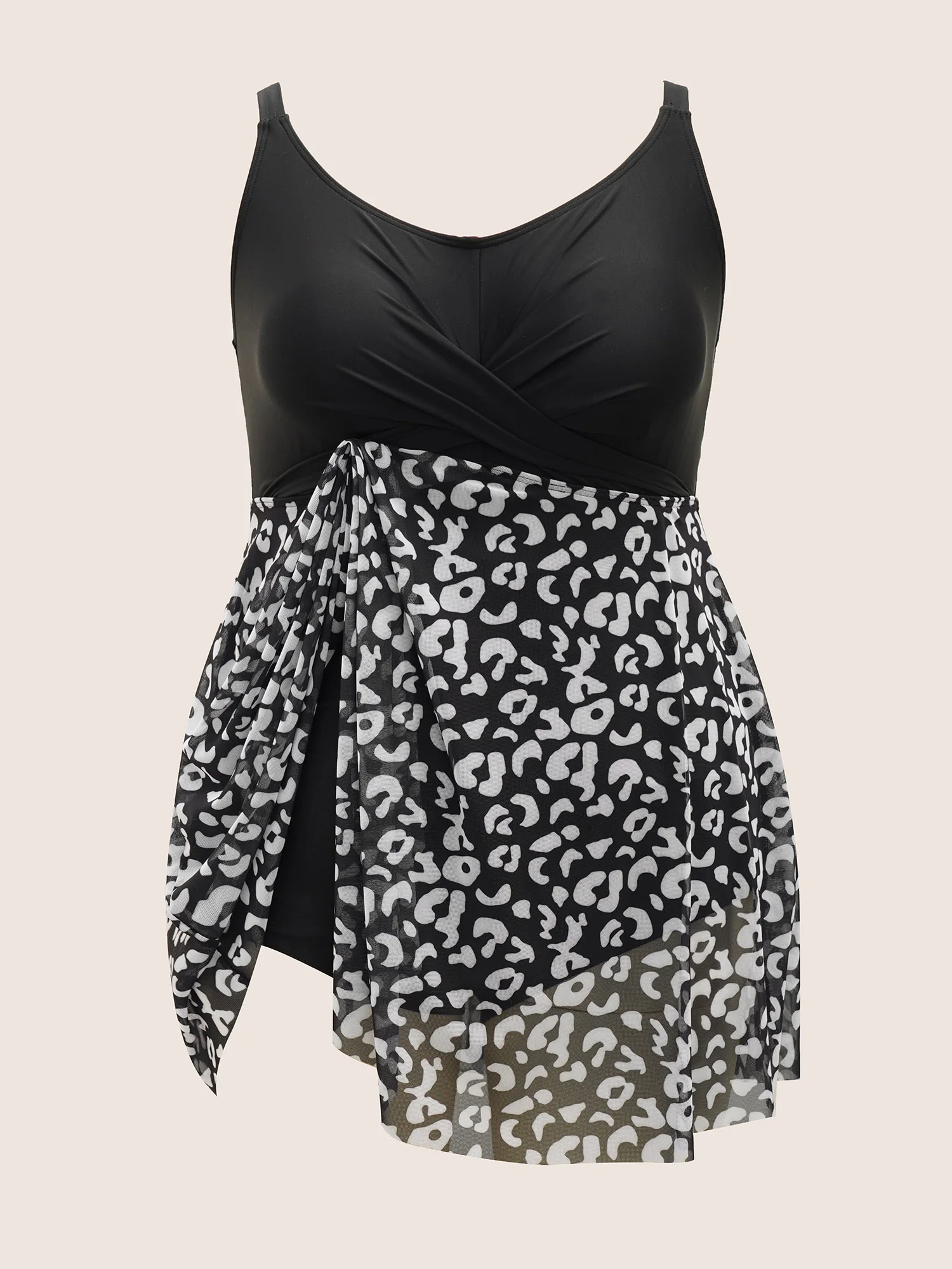 Leopard Print Patchwork Heart Neckline Swim Dress - Image 7