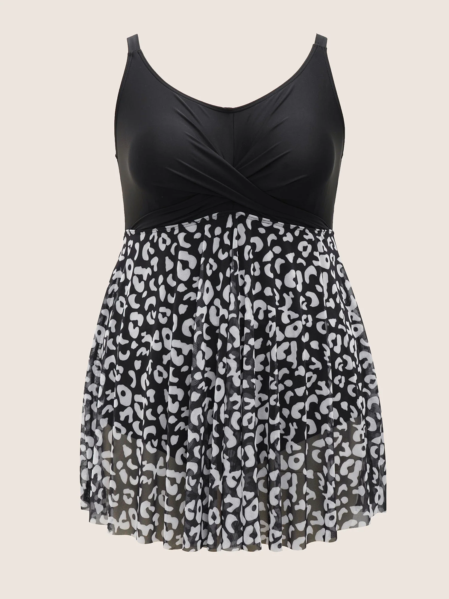 Leopard Print Patchwork Heart Neckline Swim Dress - Image 8