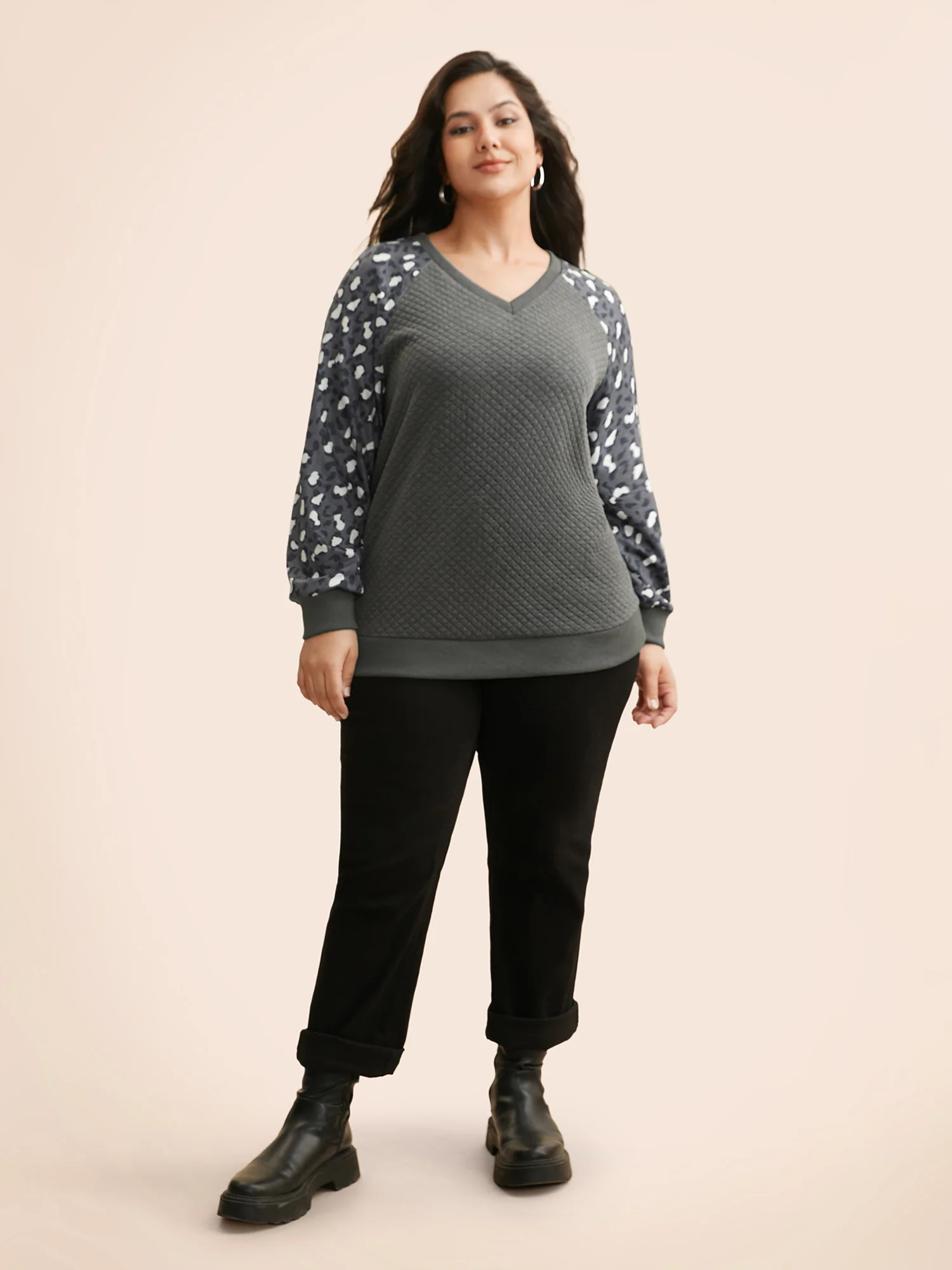 Leopard Print Patchwork Raglan Sleeve Sweatshirt - Image 2
