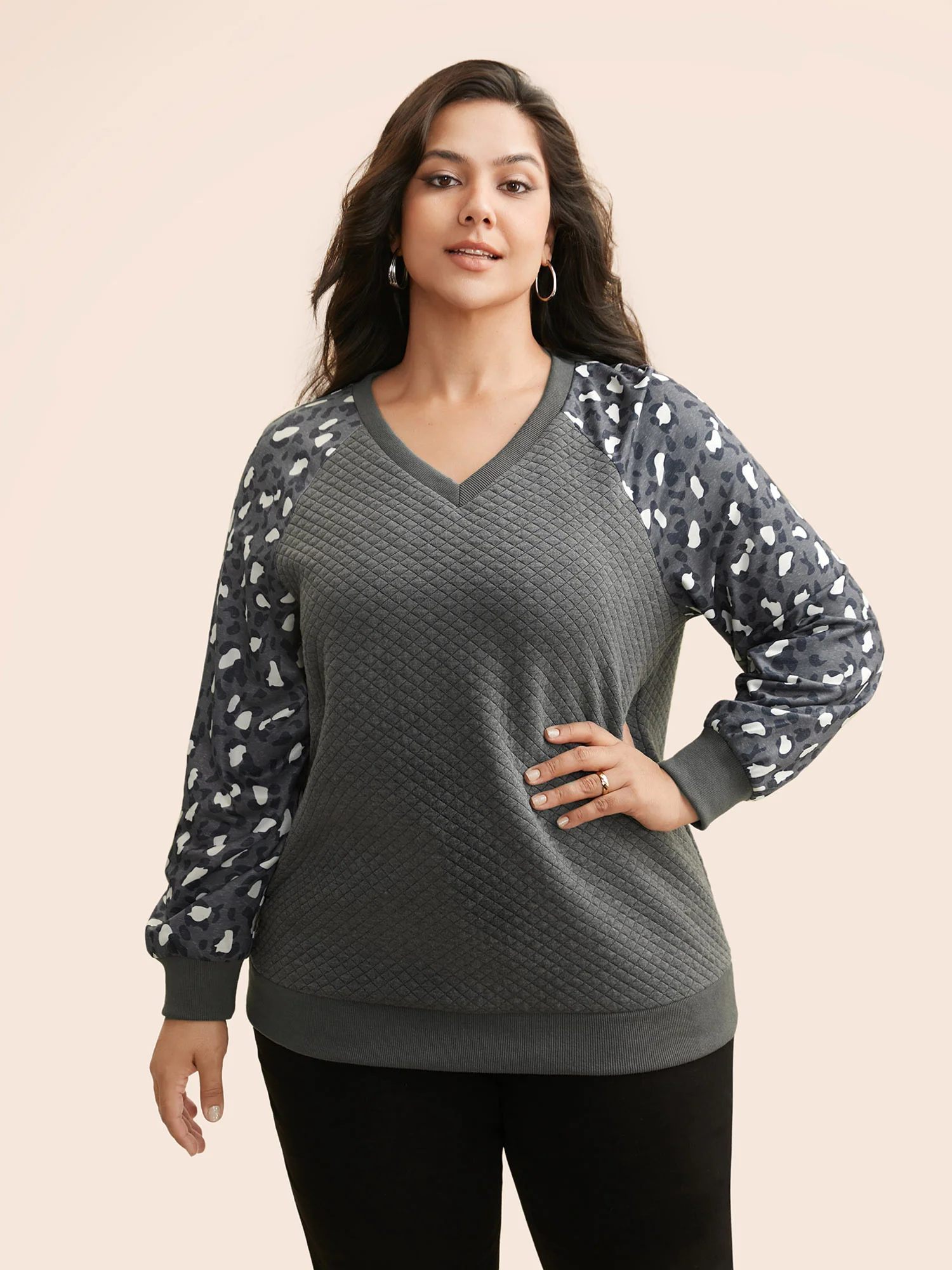 Leopard Print Patchwork Raglan Sleeve Sweatshirt - Image 4