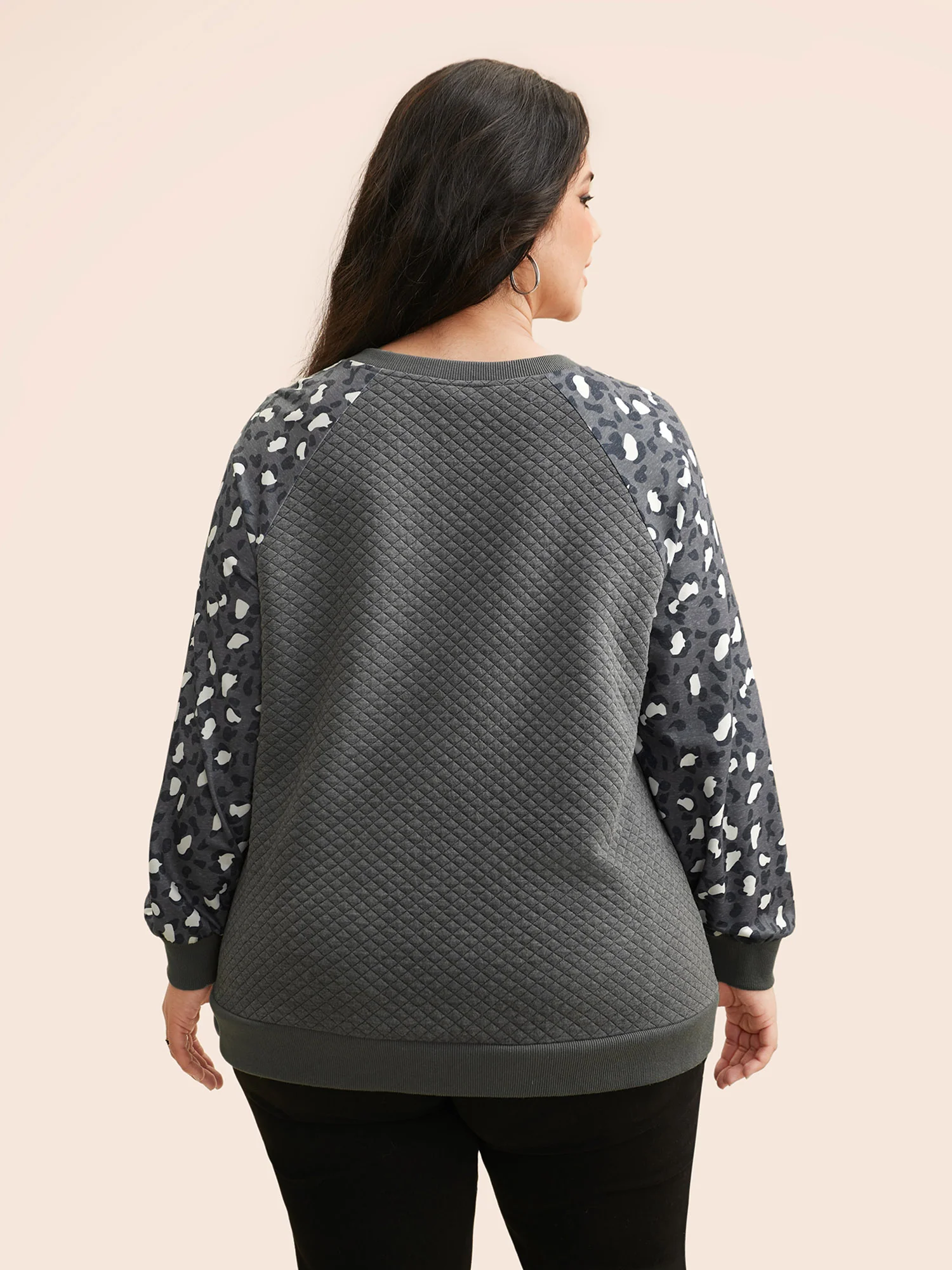 Leopard Print Patchwork Raglan Sleeve Sweatshirt - Image 5