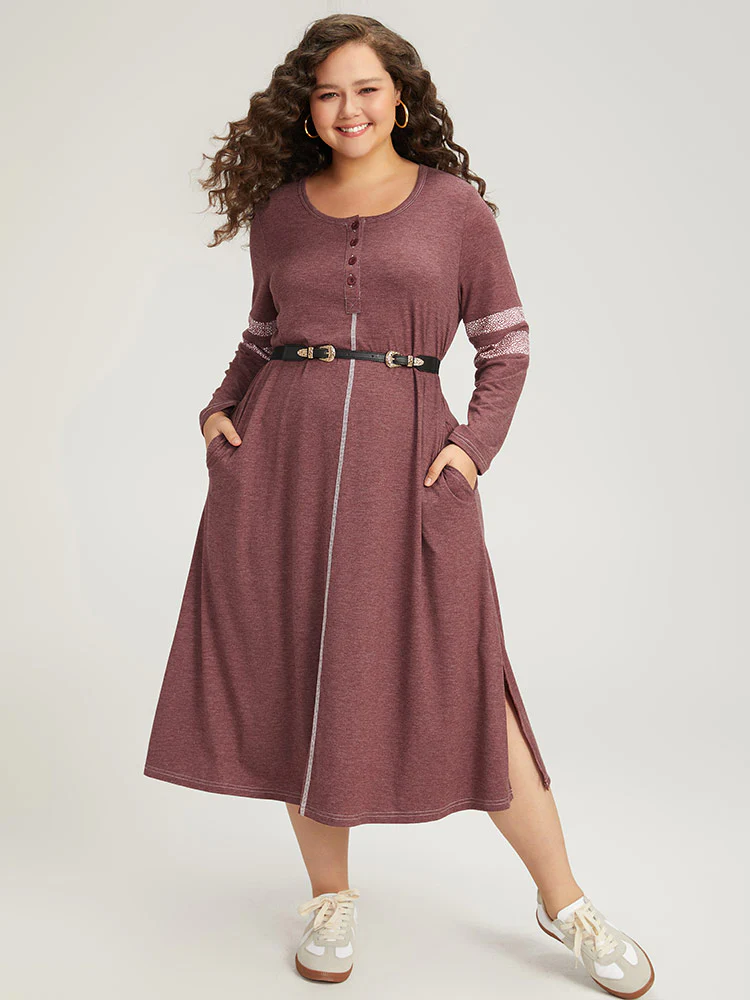 Supersoft Essentials Leopard Print Patchwork Stitch Pocket Button Up Split Hem Dress - Image 2