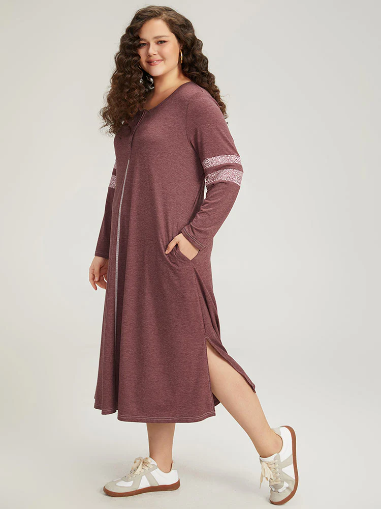 Supersoft Essentials Leopard Print Patchwork Stitch Pocket Button Up Split Hem Dress - Image 4