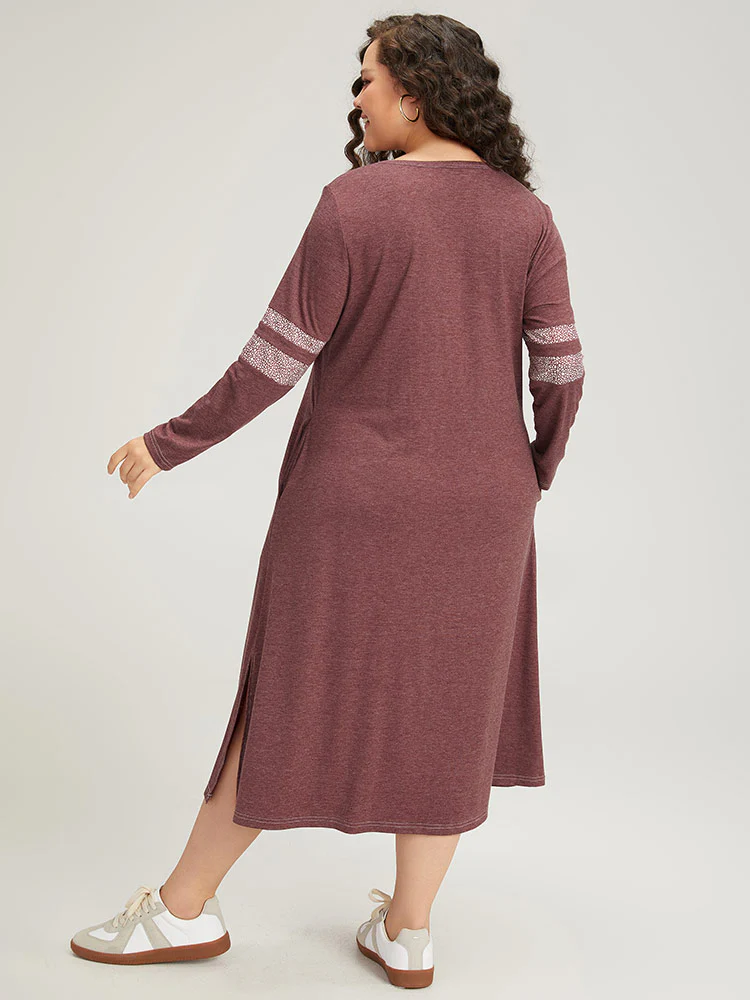 Supersoft Essentials Leopard Print Patchwork Stitch Pocket Button Up Split Hem Dress - Image 5