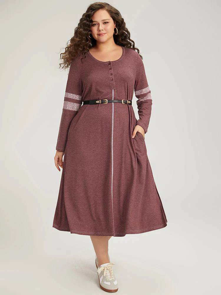 Supersoft Essentials Leopard Print Patchwork Stitch Pocket Button Up Split Hem Dress - Image 6