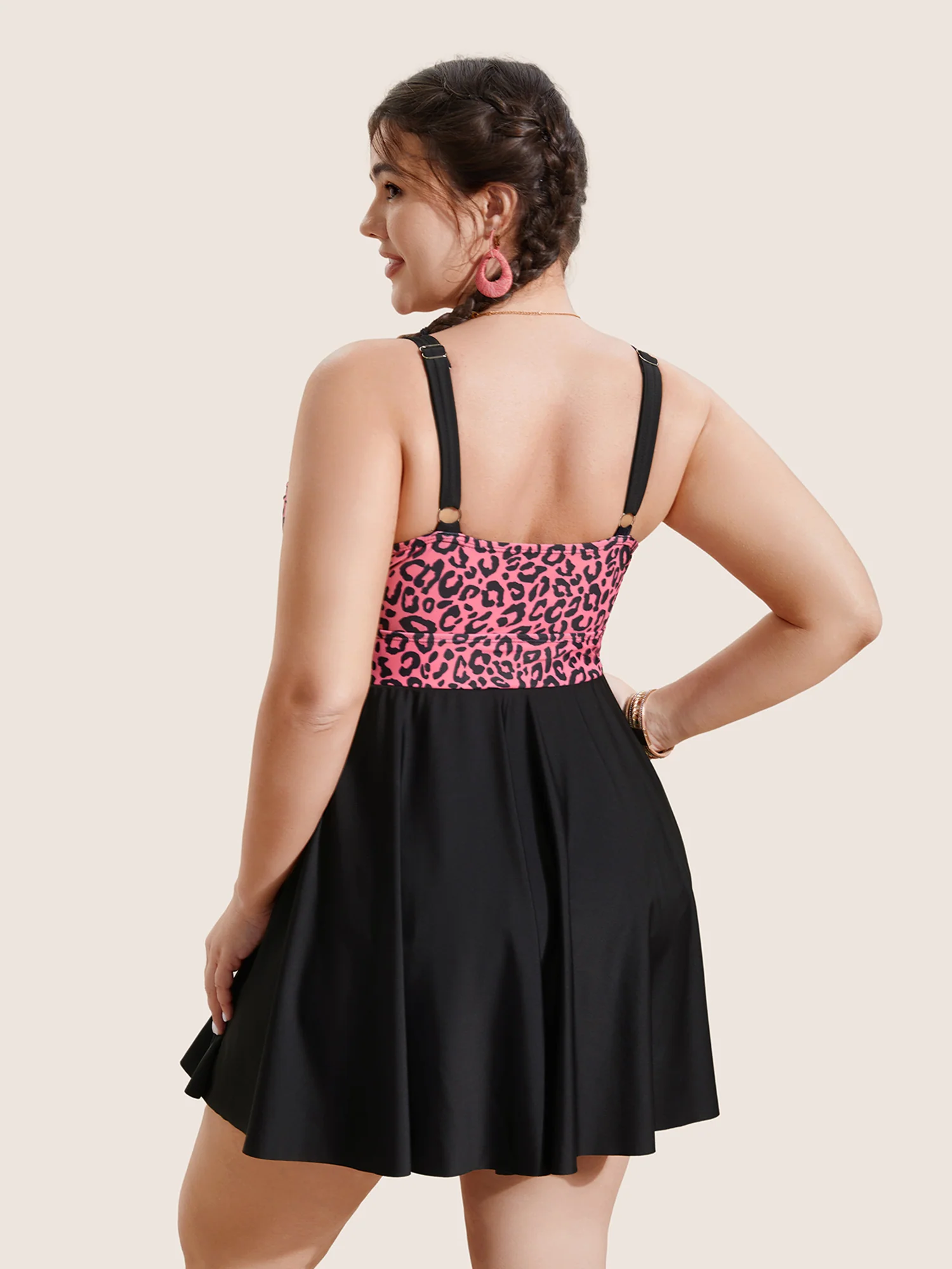 Leopard Print Patchwork Tie Knot Swim Dress - Image 4