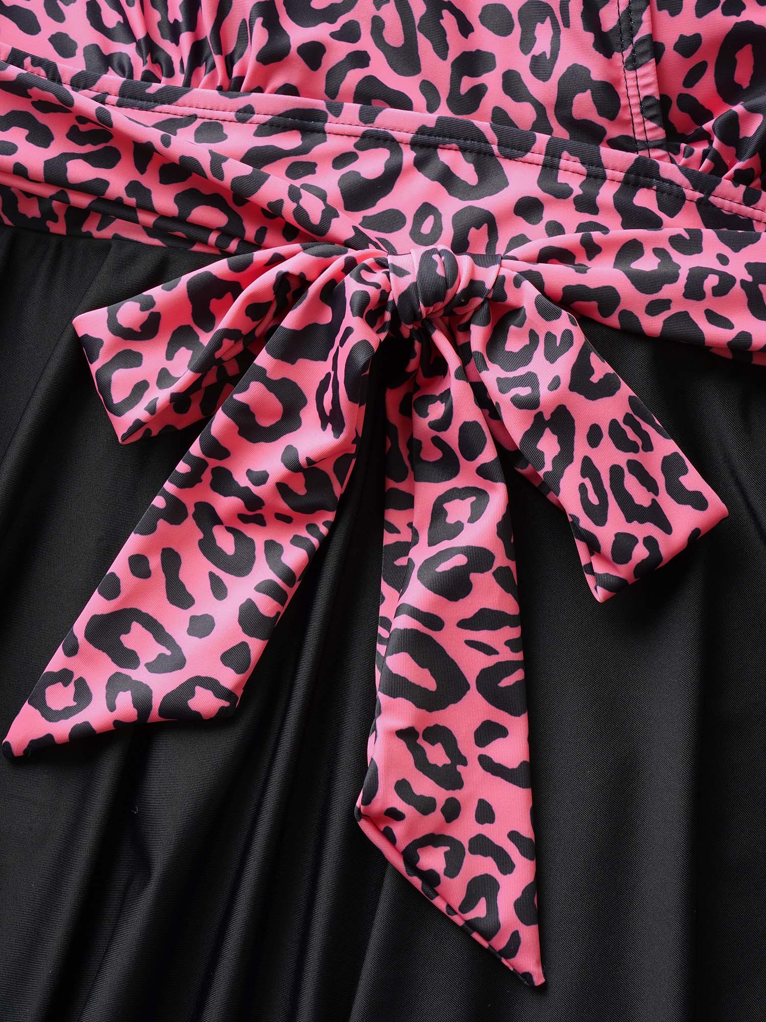 Leopard Print Patchwork Tie Knot Swim Dress - Image 5