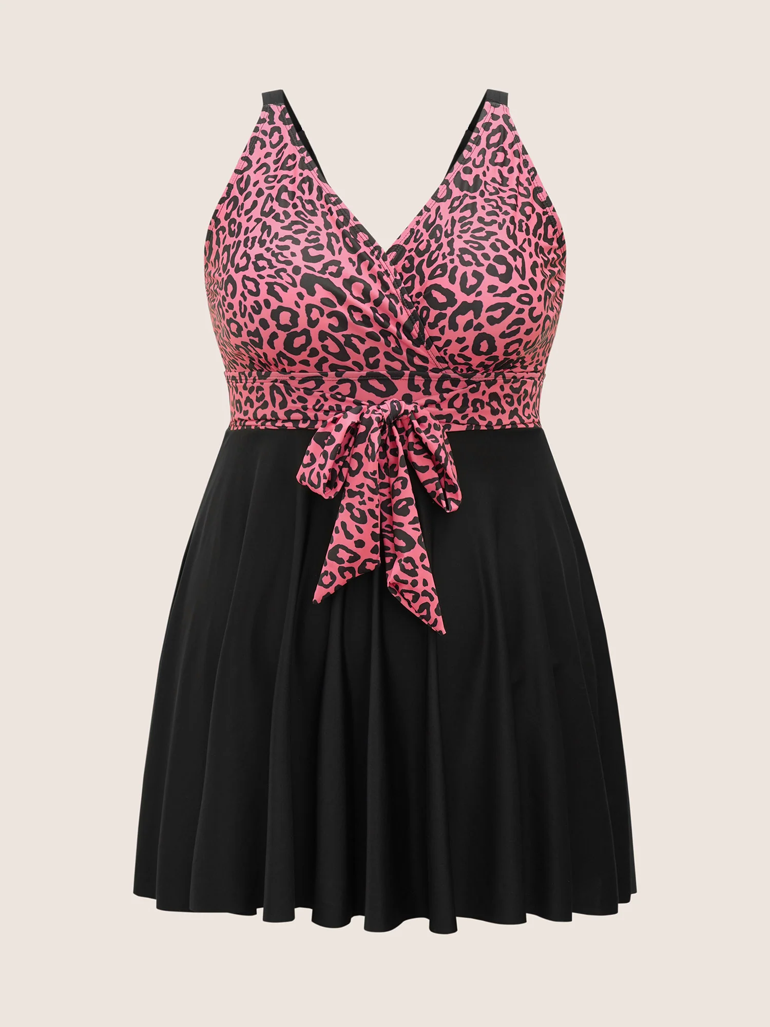 Leopard Print Patchwork Tie Knot Swim Dress - Image 7