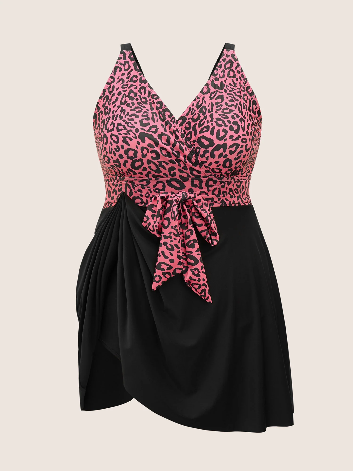 Leopard Print Patchwork Tie Knot Swim Dress - Image 8