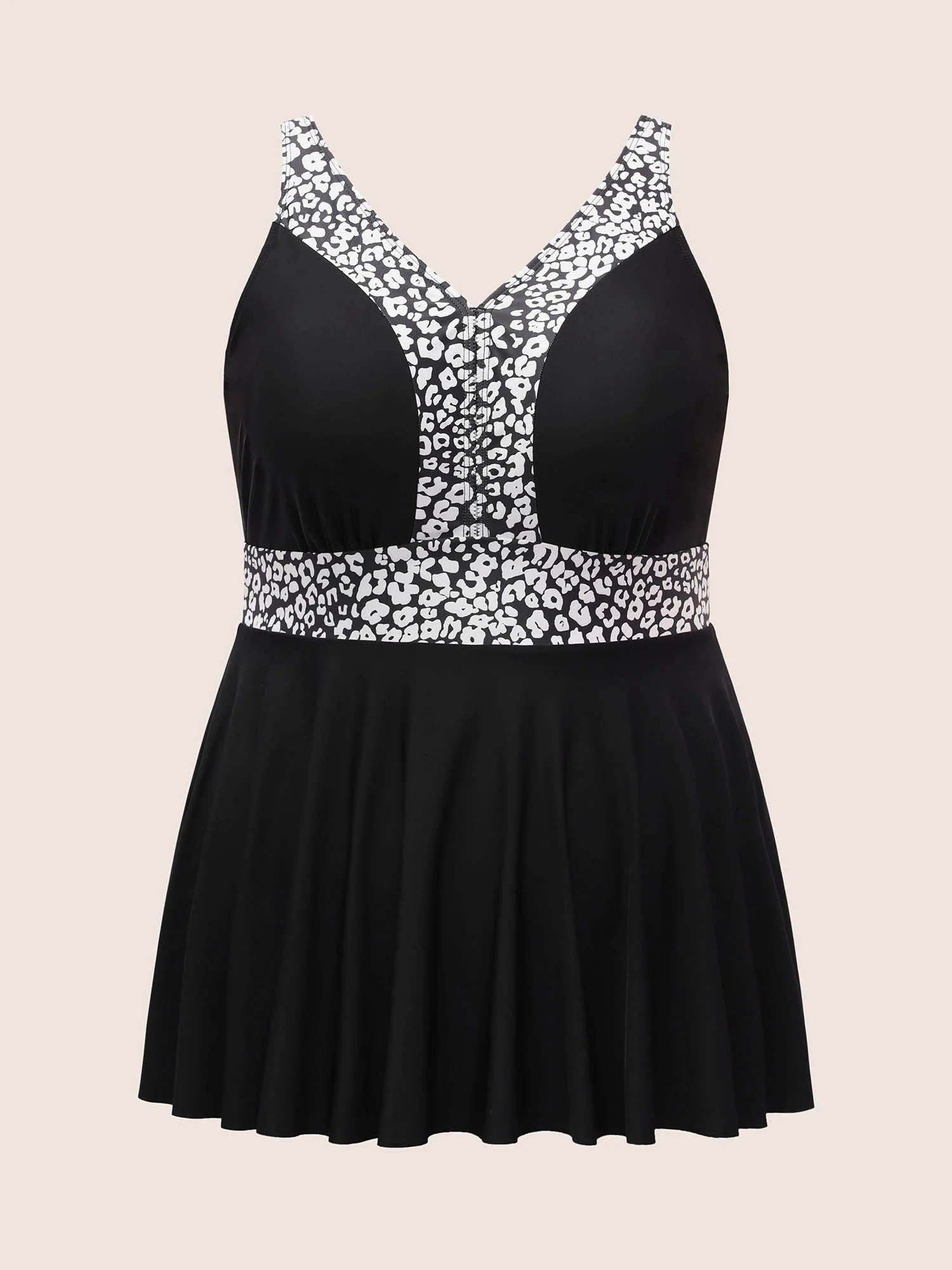 Leopard Print Patchwork V Neck Swim Top - Image 7