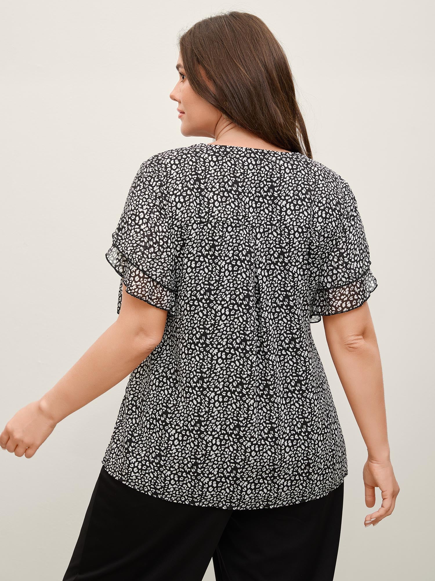 Leopard Print Petal Layered Sleeve Blouse - Image 4