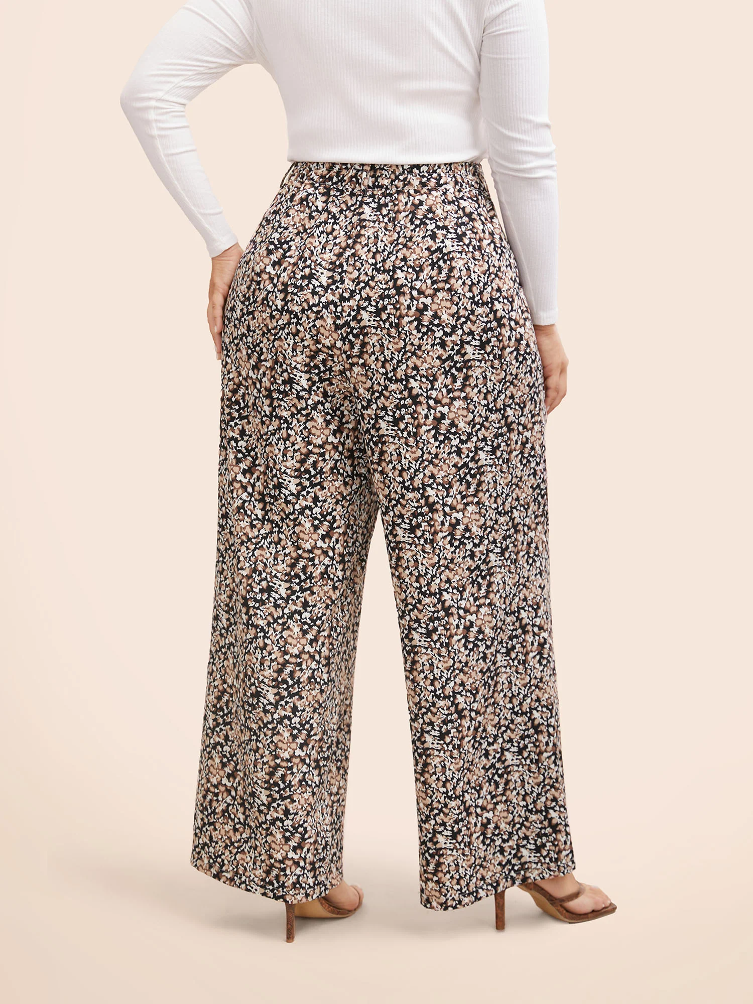 Leopard Print Pleated Wide Leg Pants - Image 2