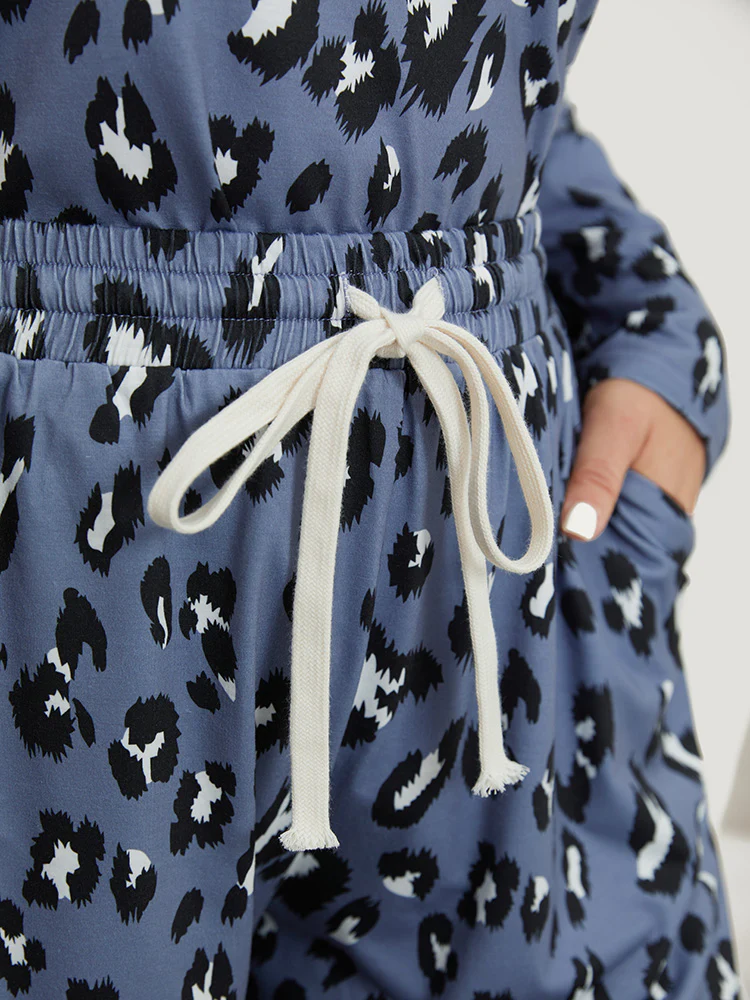 Leopard Print Pockets Drawstring Pajama Shorts - Image 7