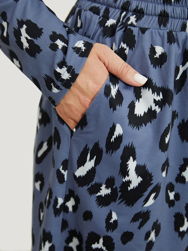 Leopard Print Pockets Drawstring Pajama Shorts - Image 8