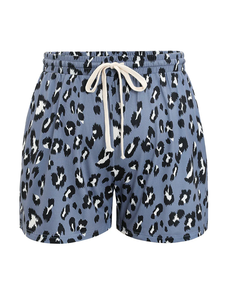Leopard Print Pockets Drawstring Pajama Shorts - Image 9