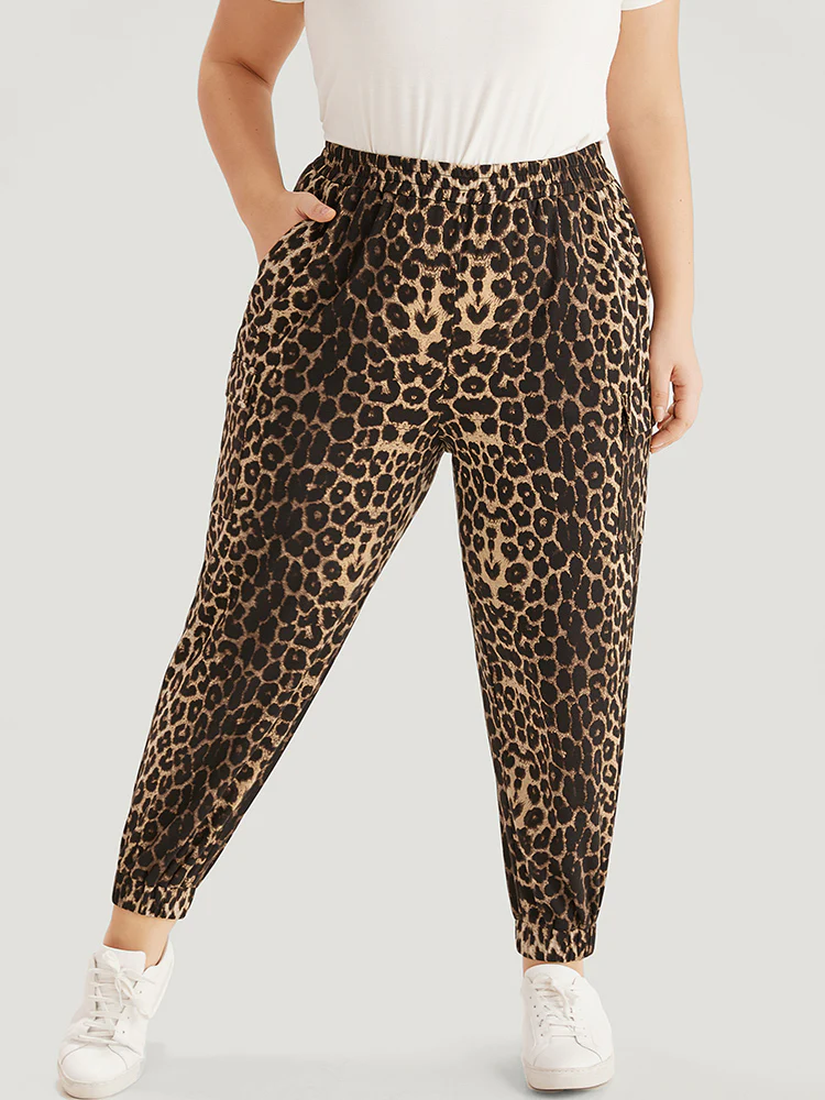 Leopard Print Pocket Elastic Waist Carrot Sweatpants