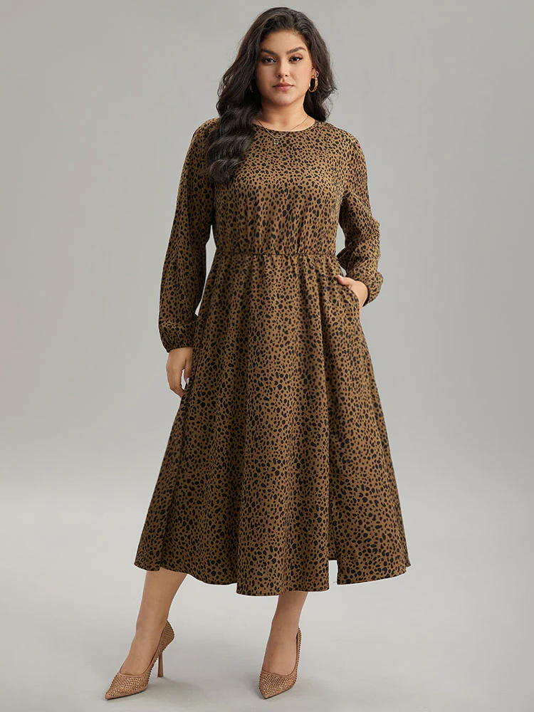 Leopard Print Pocket Split Side Keyhole Dress