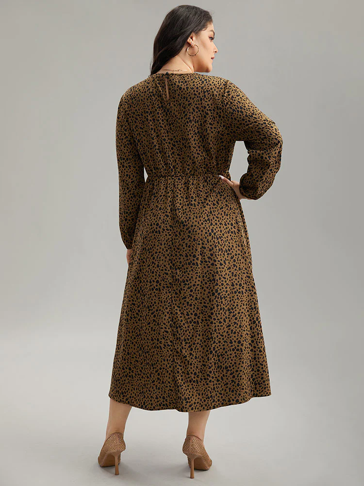 Leopard Print Pocket Split Side Keyhole Dress - Image 2