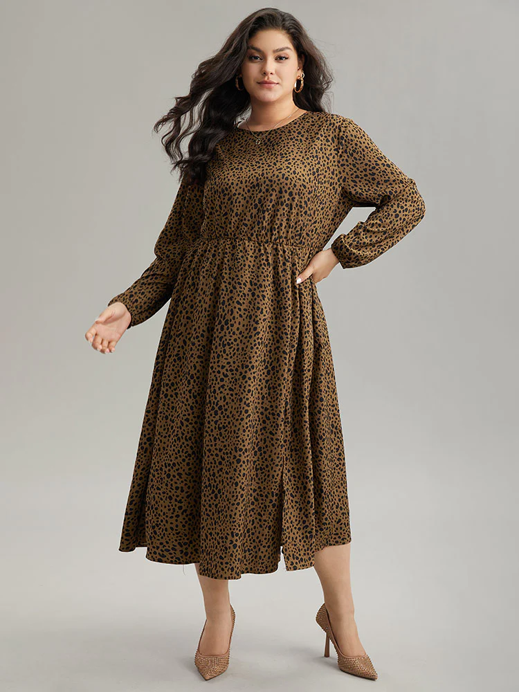 Leopard Print Pocket Split Side Keyhole Dress - Image 3