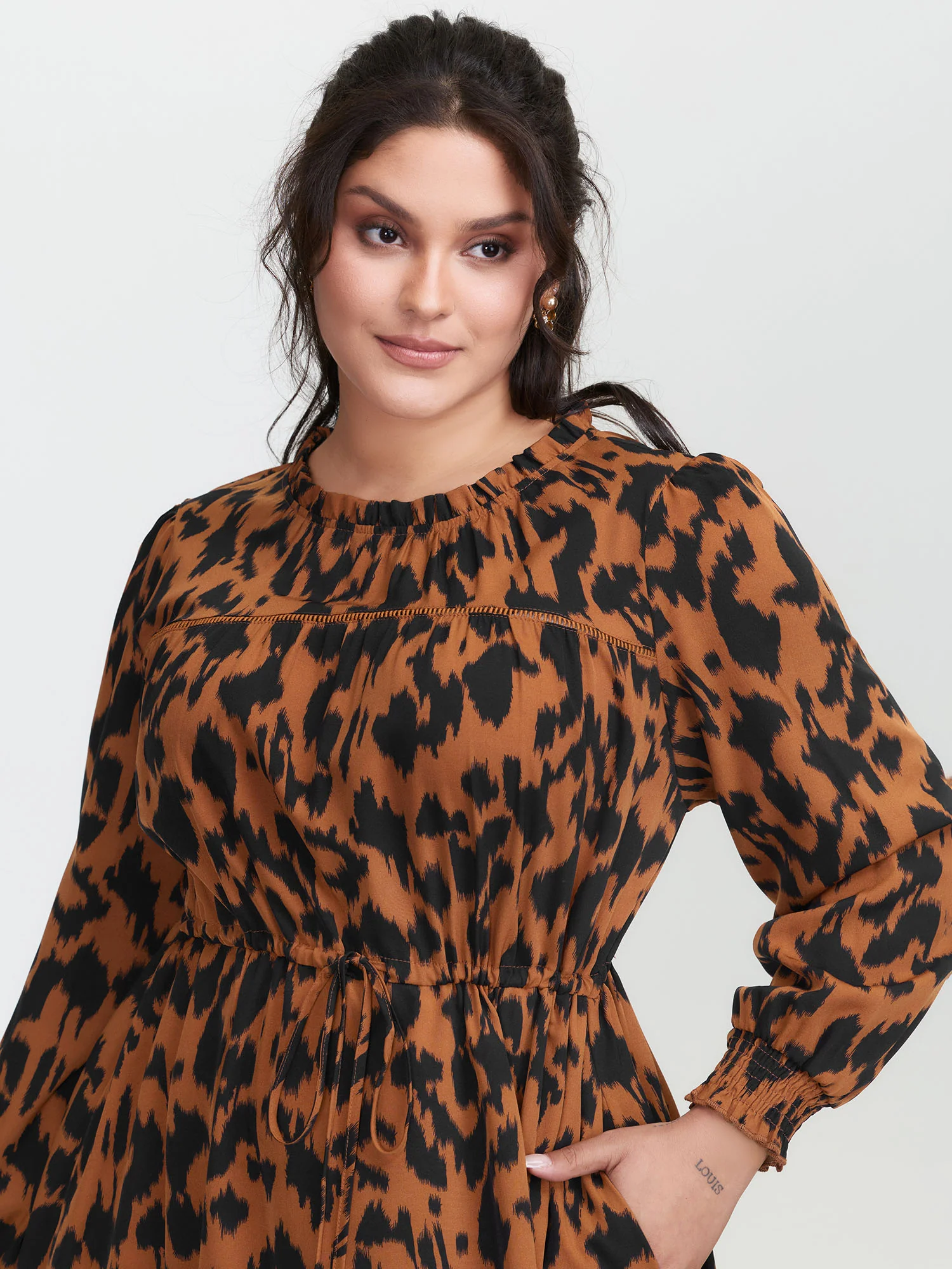 Leopard Print Pockets Lace Maxi Dress - Image 2