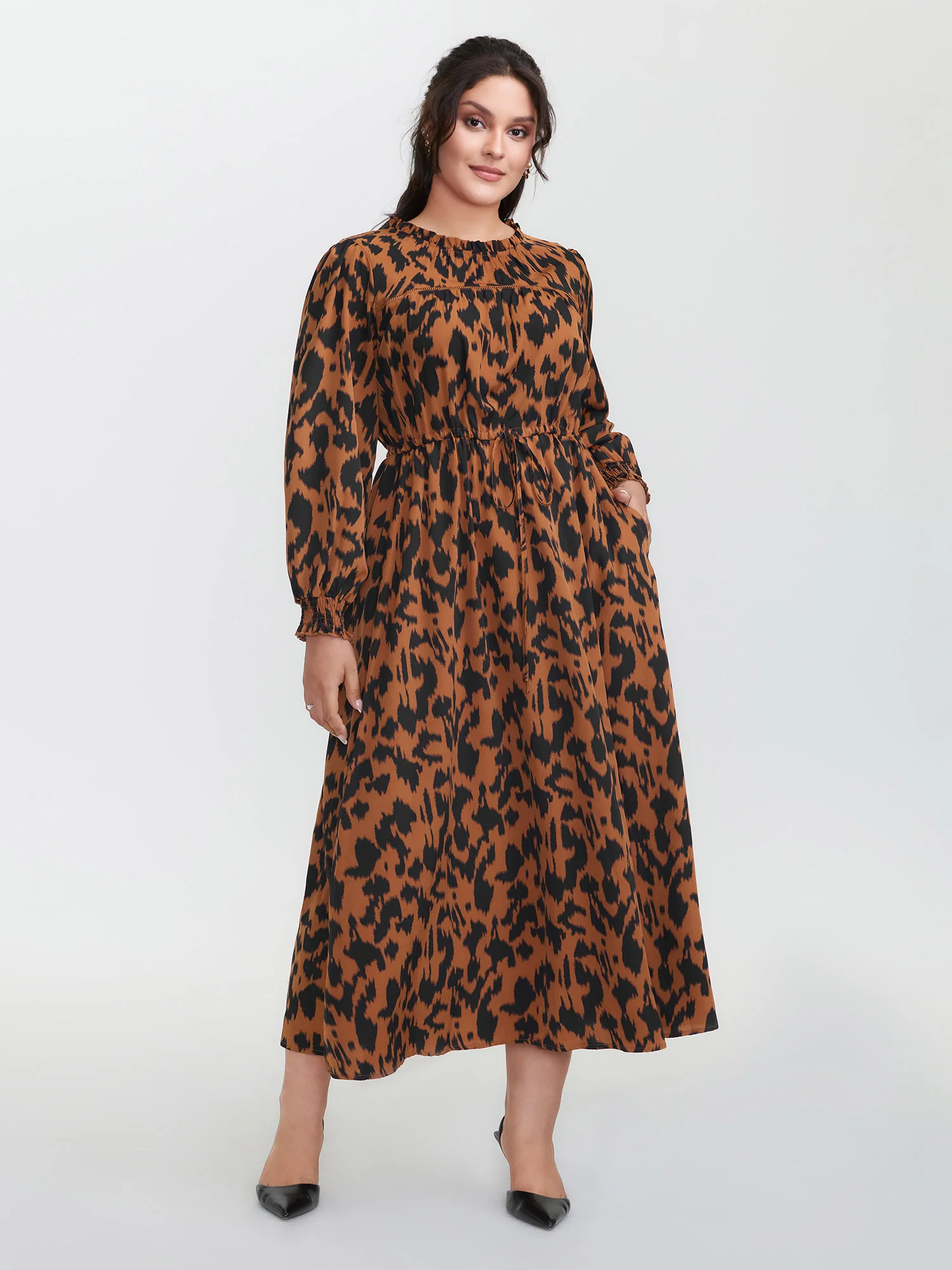 Leopard Print Pockets Lace Maxi Dress - Image 3