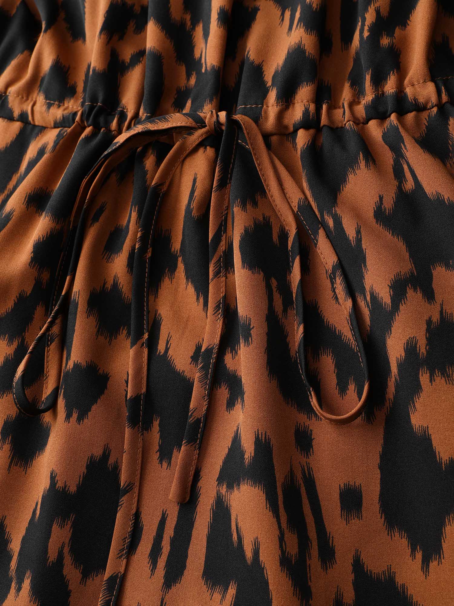 Leopard Print Pockets Lace Maxi Dress - Image 6
