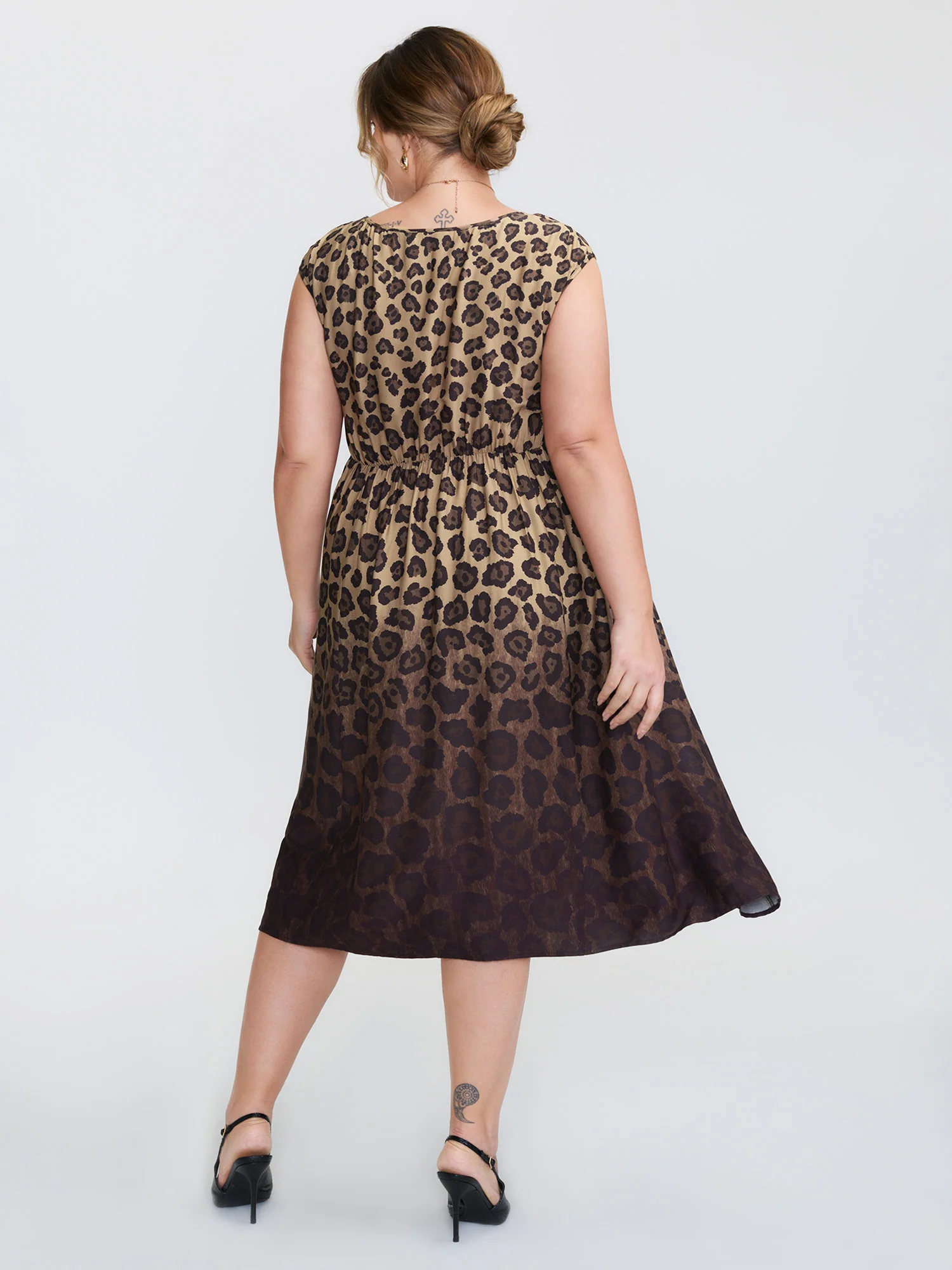 Leopard Print Pockets Stretchy Waist Midi Dress - Image 5