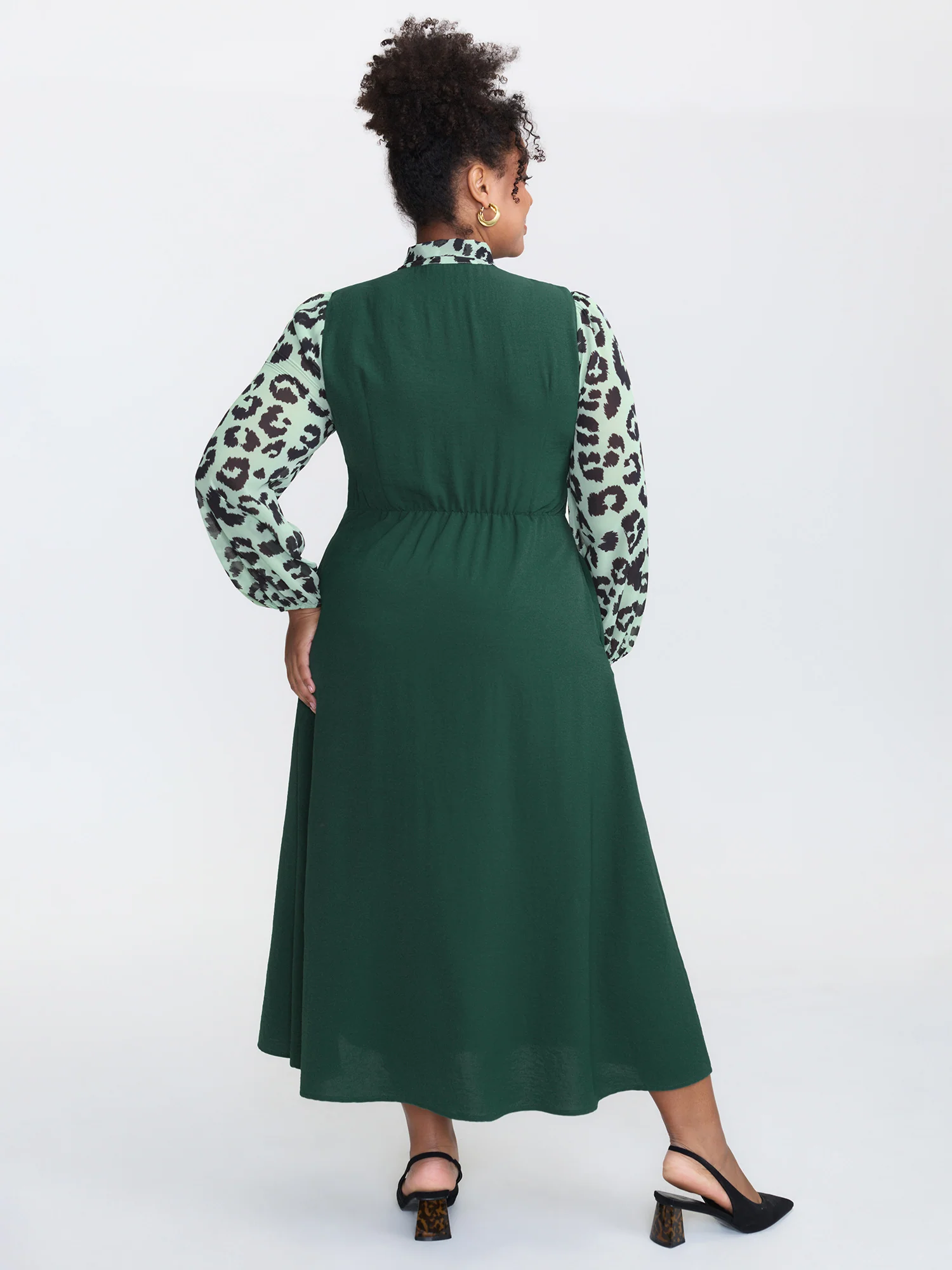 Leopard Print Ribbon Collar Midi Dress - Image 4