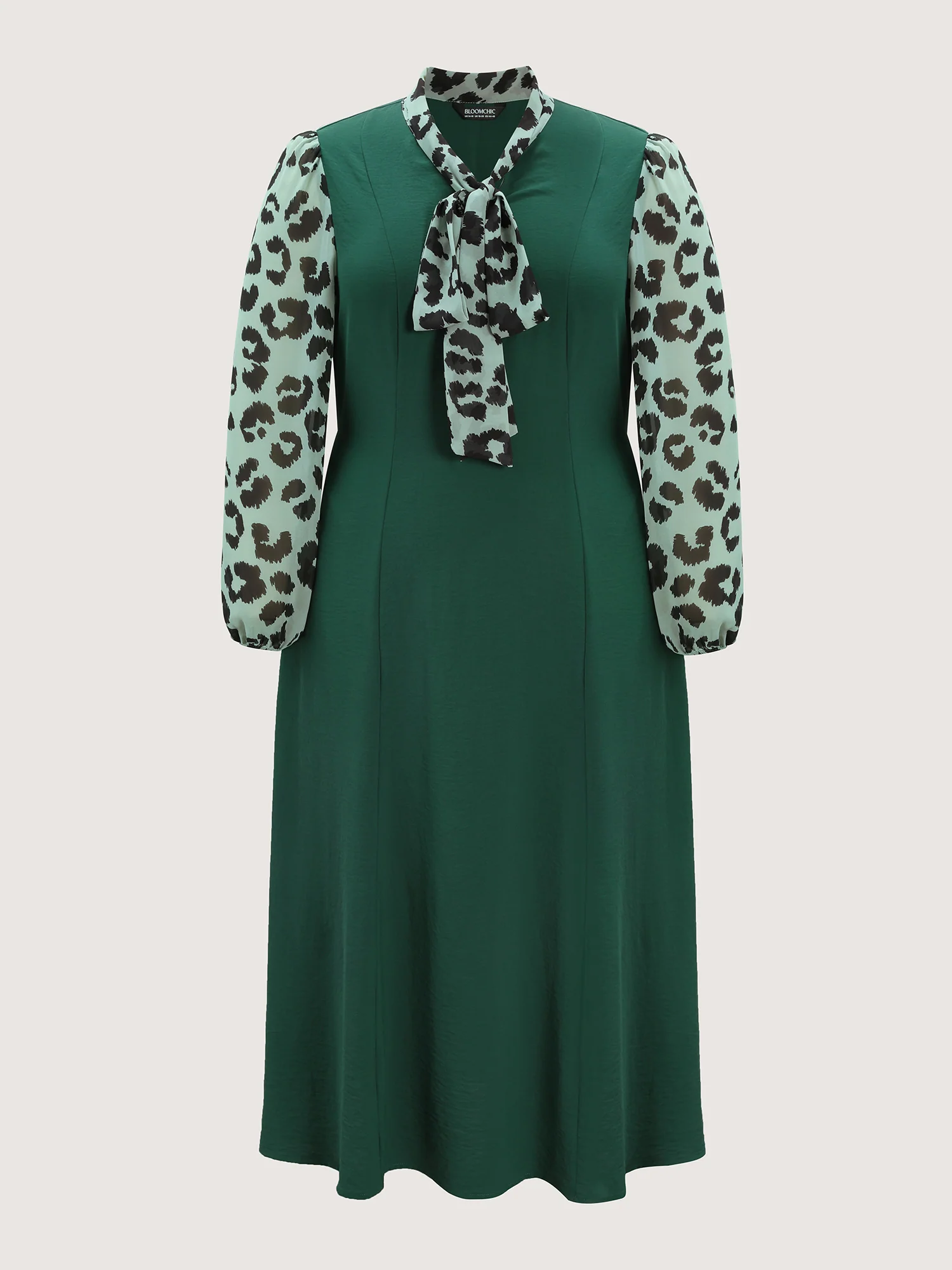 Leopard Print Ribbon Collar Midi Dress - Image 6