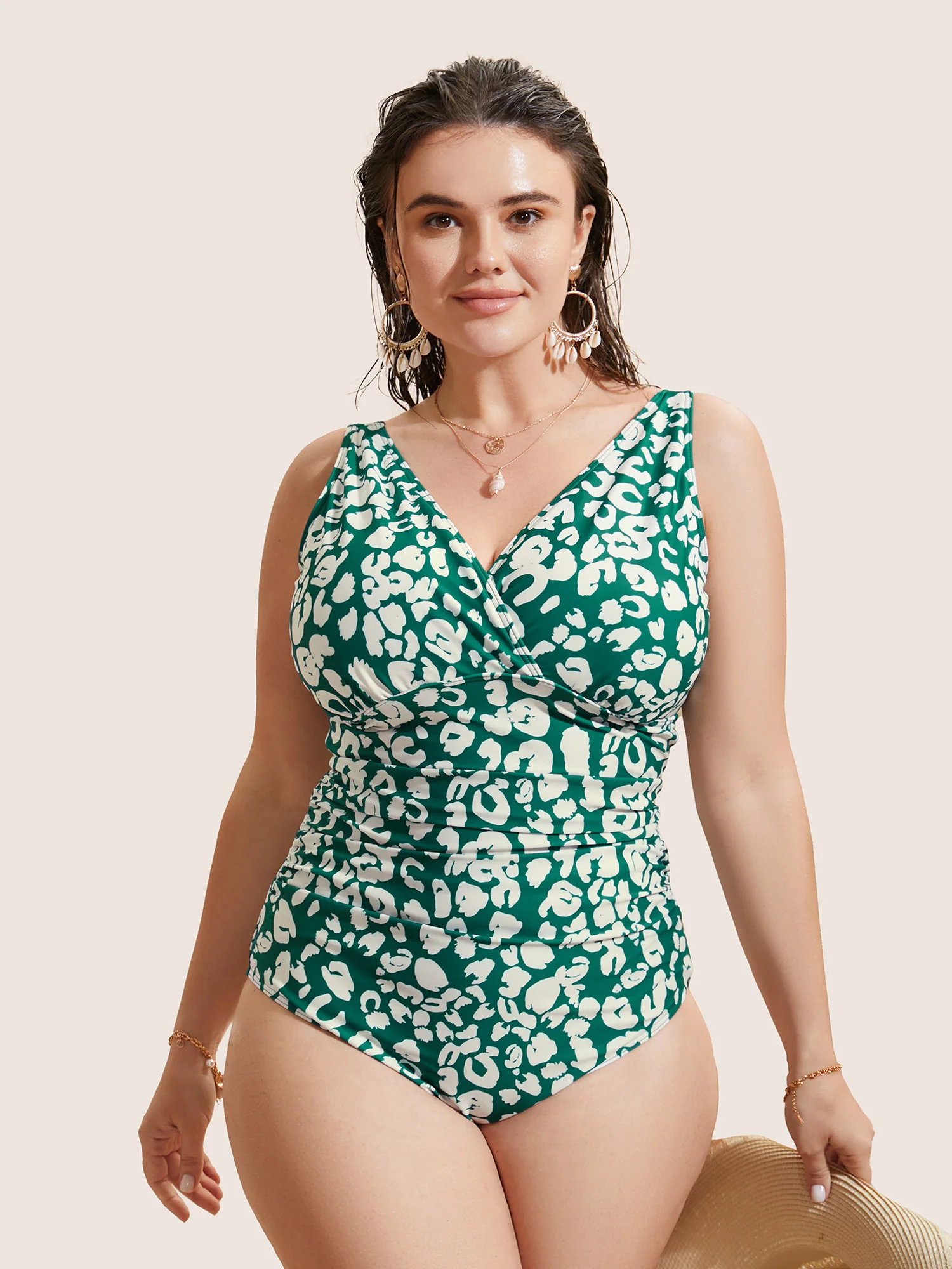 Leopard Print Ruched One Piece Swimsuit
