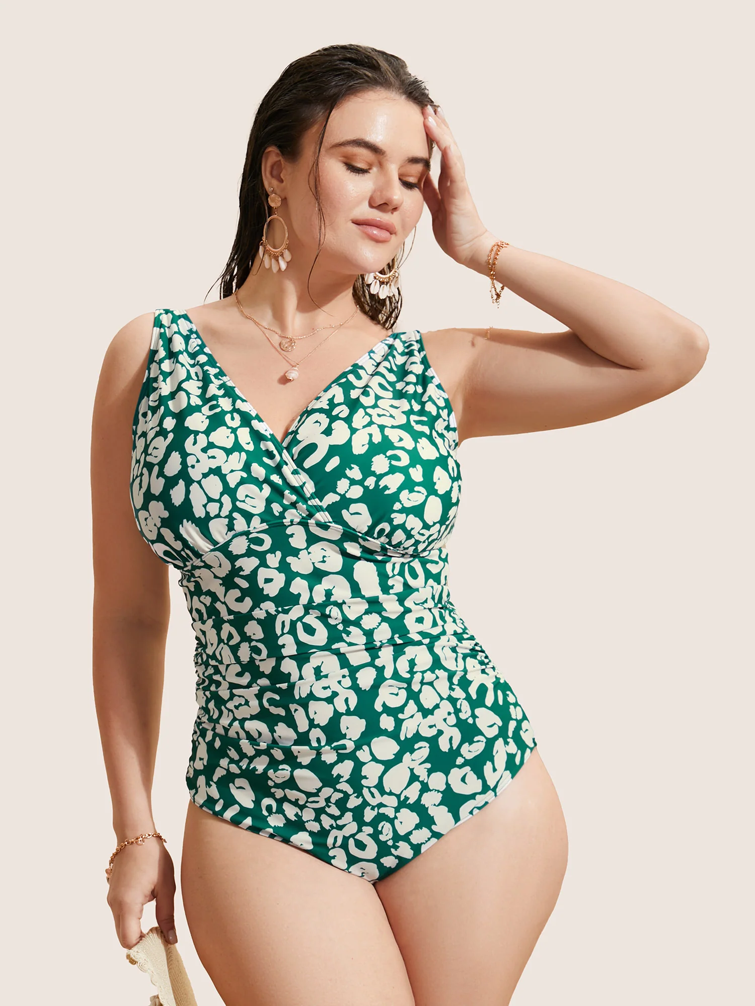 Leopard Print Ruched One Piece Swimsuit - Image 3