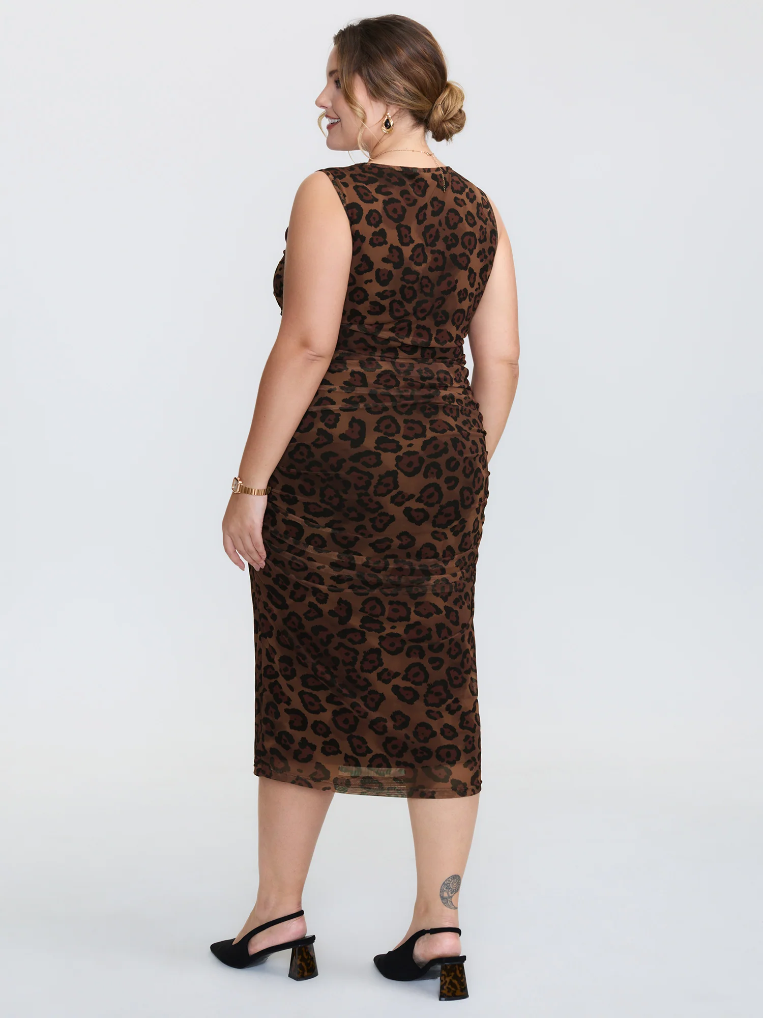 Leopard Print Ruched Sleeveless Dress - Image 5