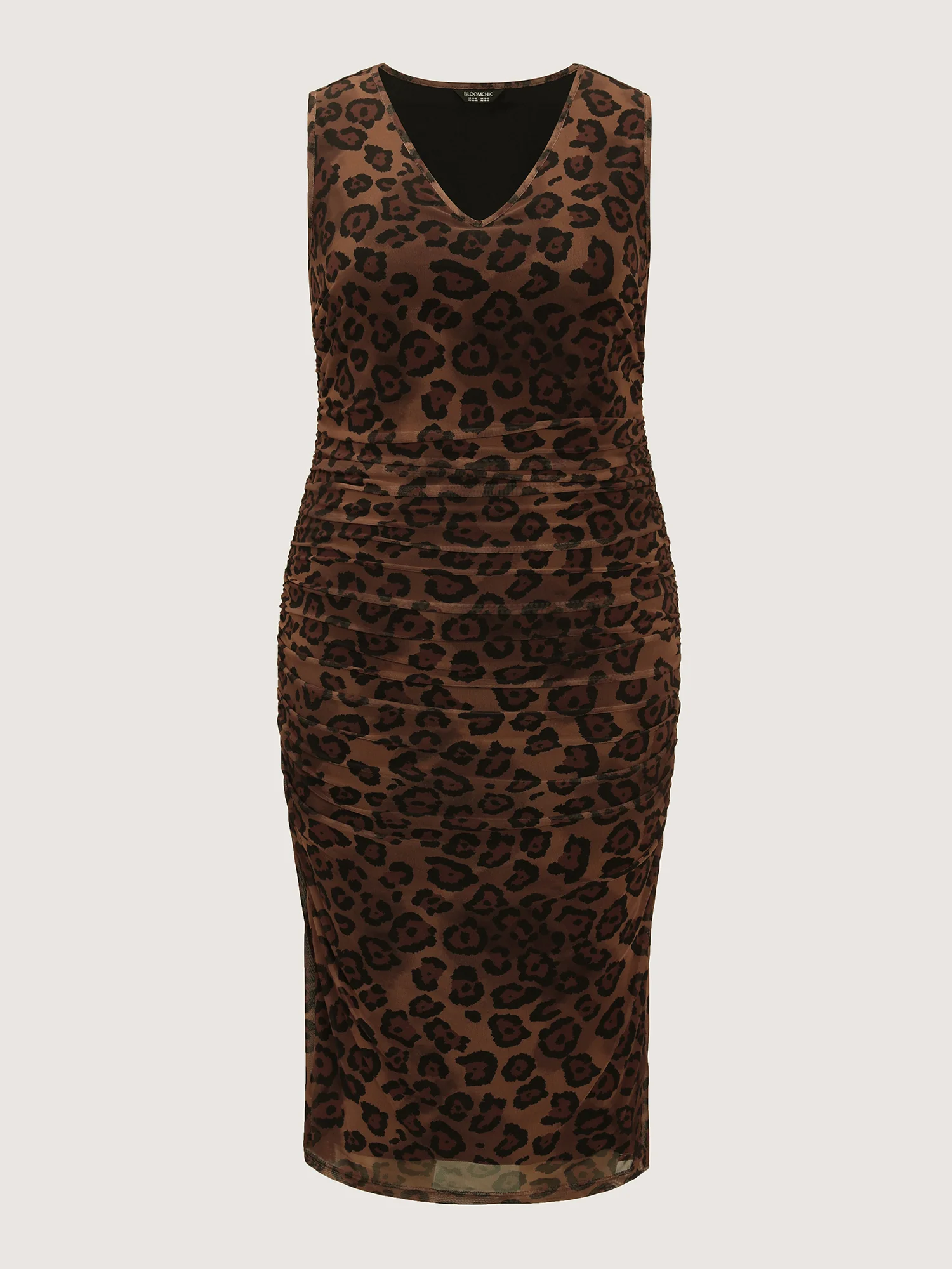 Leopard Print Ruched Sleeveless Dress - Image 8