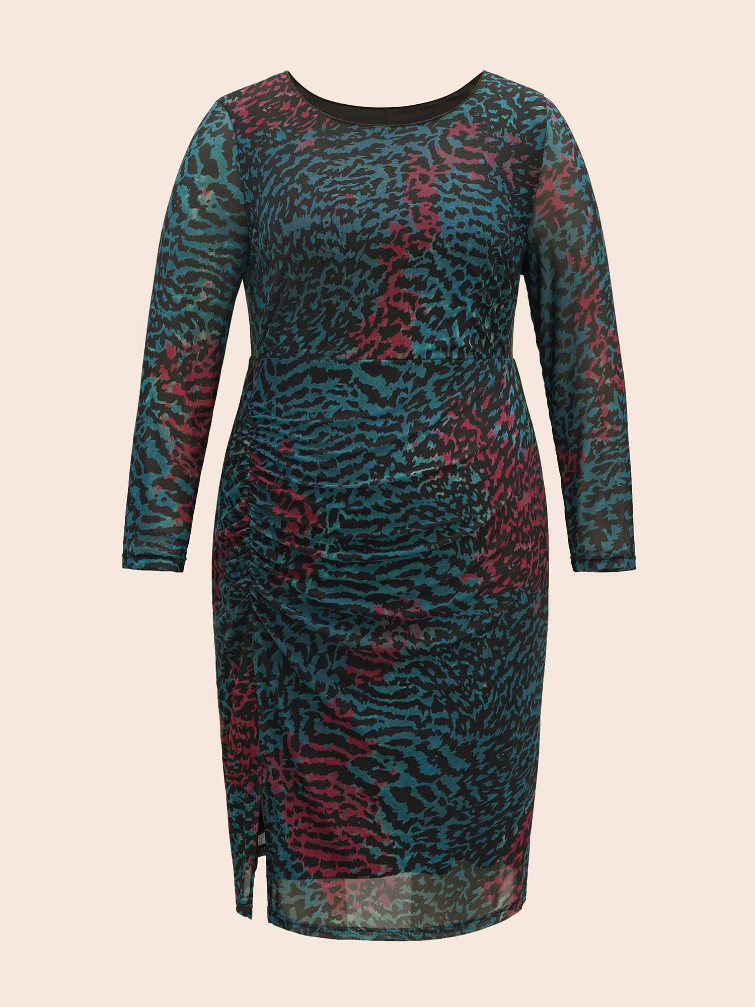 Leopard Print Ruched Split Hem Dress - Image 7