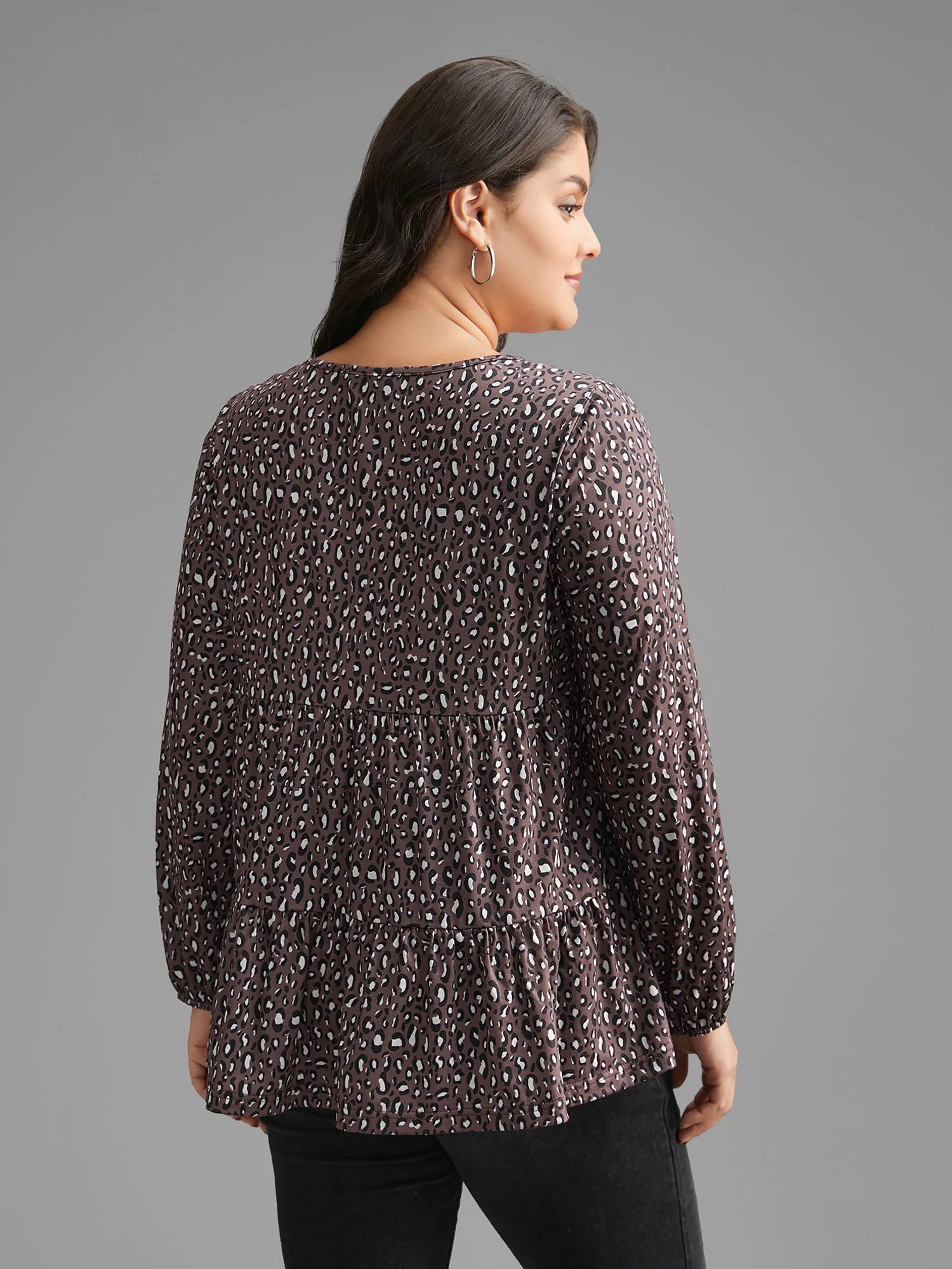 Leopard Print Ruffle Layered Hem Jersey Top - Image 4