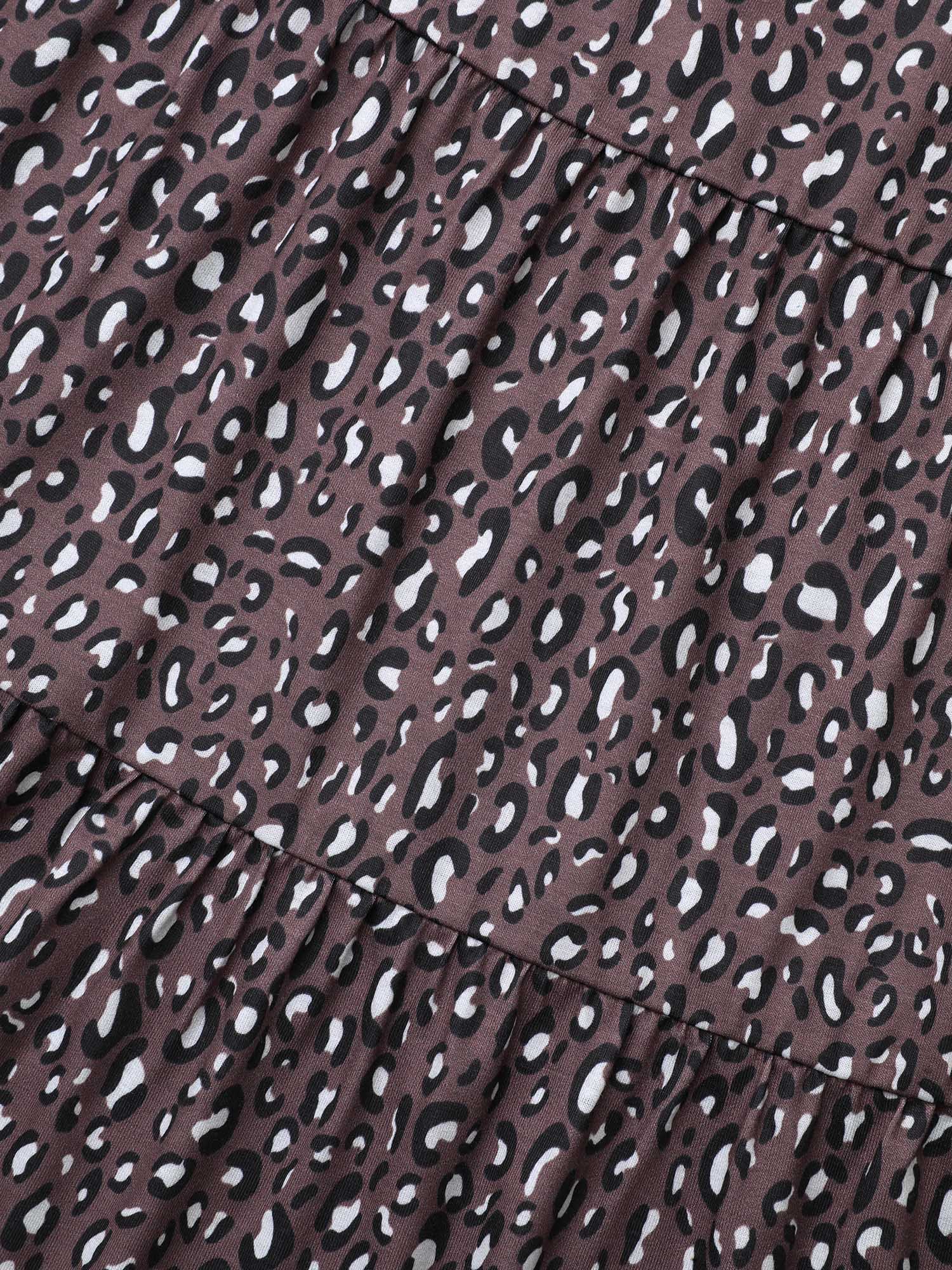 Leopard Print Ruffle Layered Hem Jersey Top - Image 5