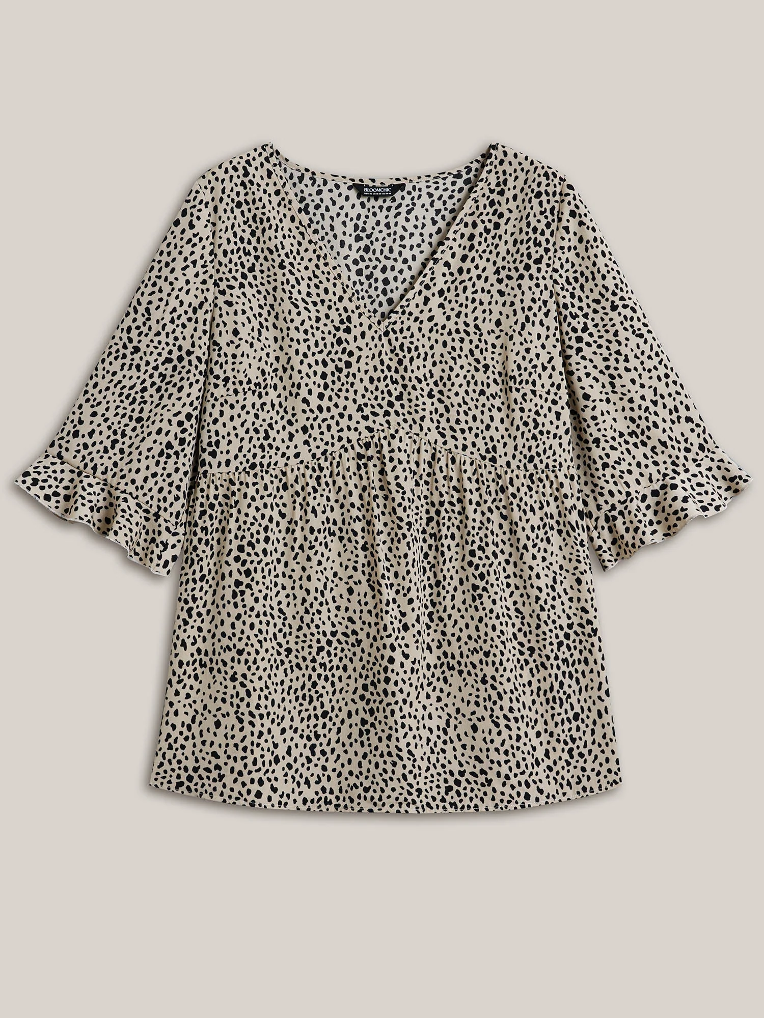Leopard Print Ruffled Detail V-Neck Blouse - Image 6