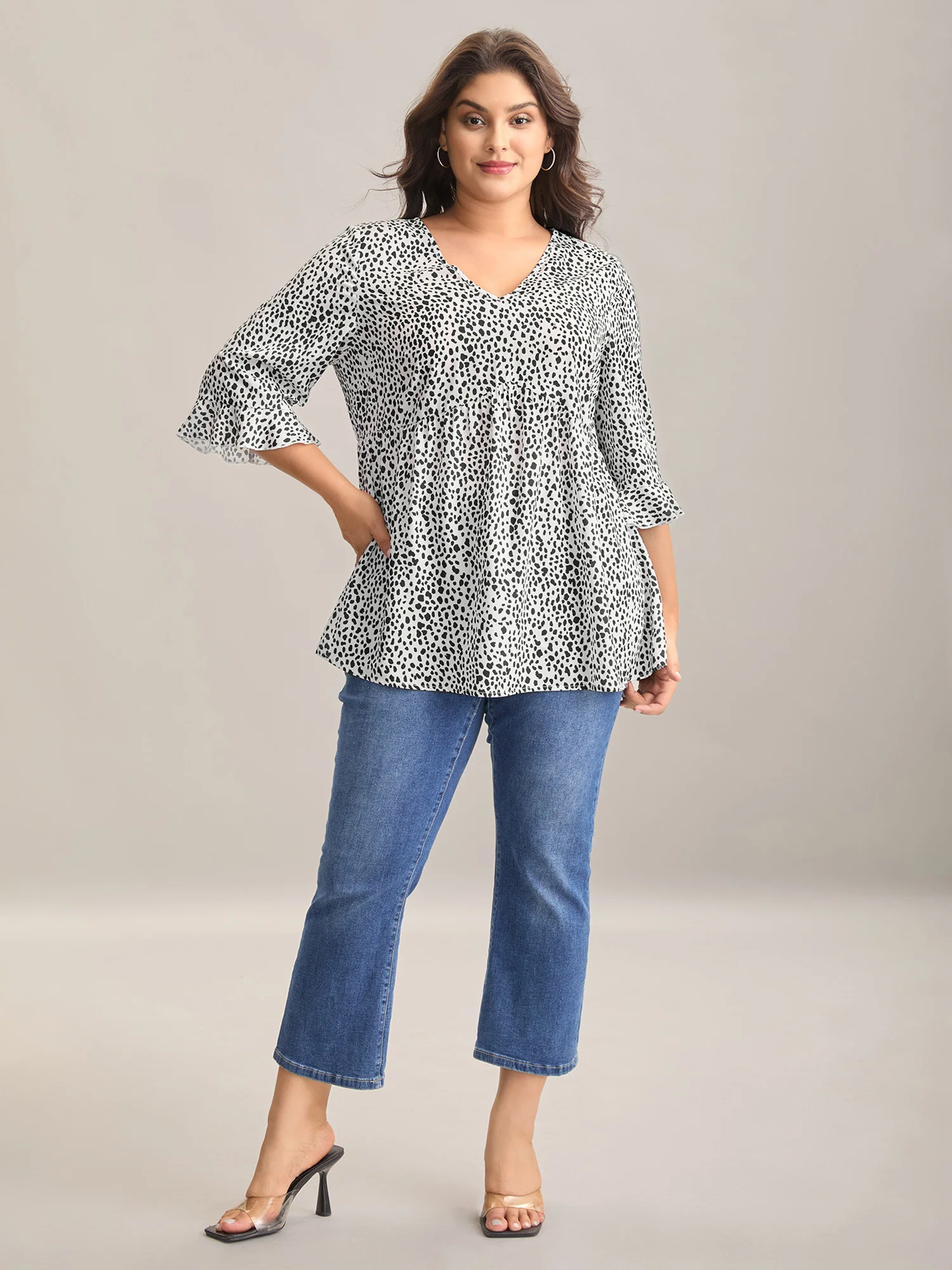 Leopard Print Ruffled Detail V-Neck Blouse - Image 8