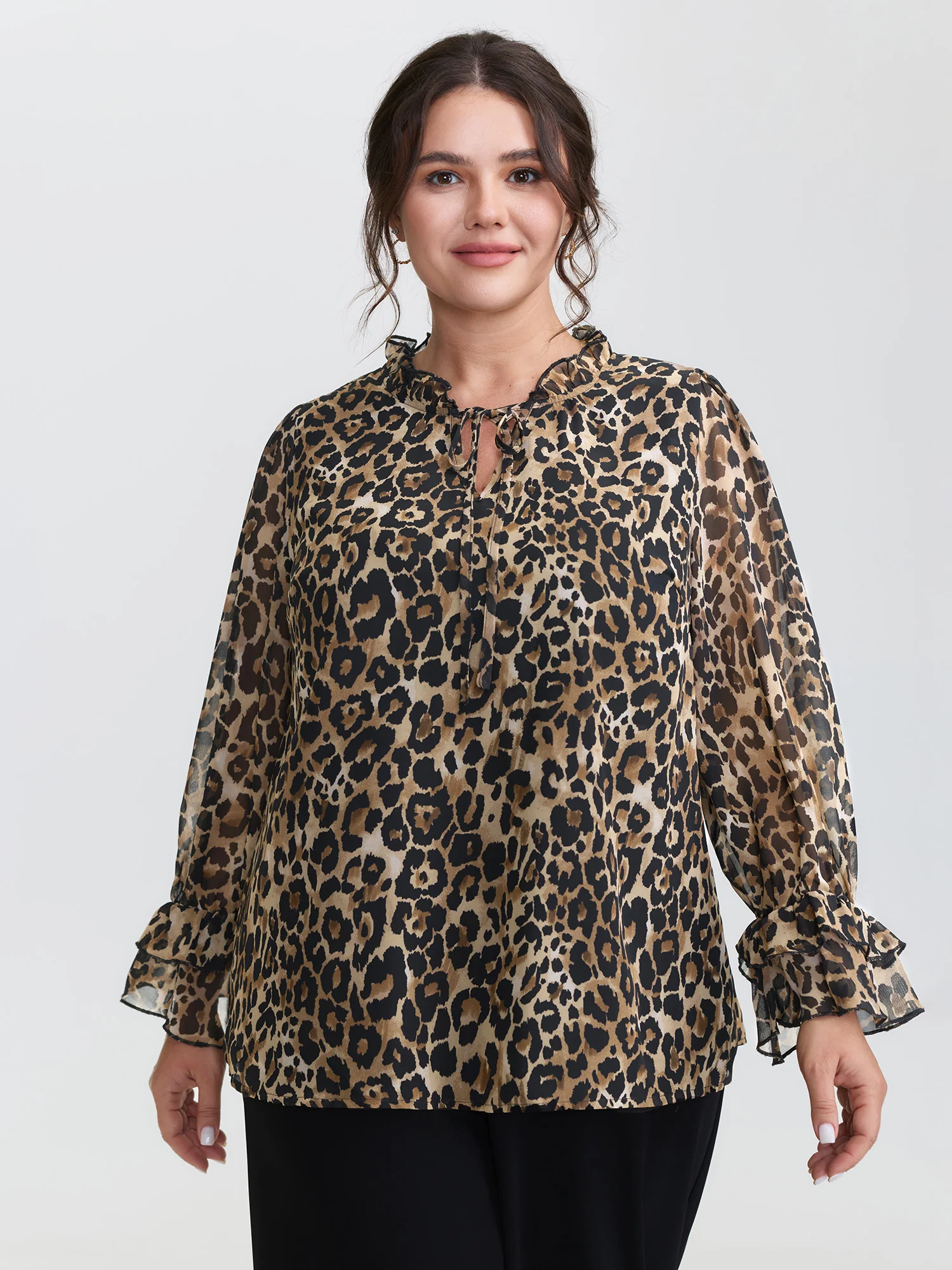 Leopard Print Ruffled Sleeve Blouse - Image 2