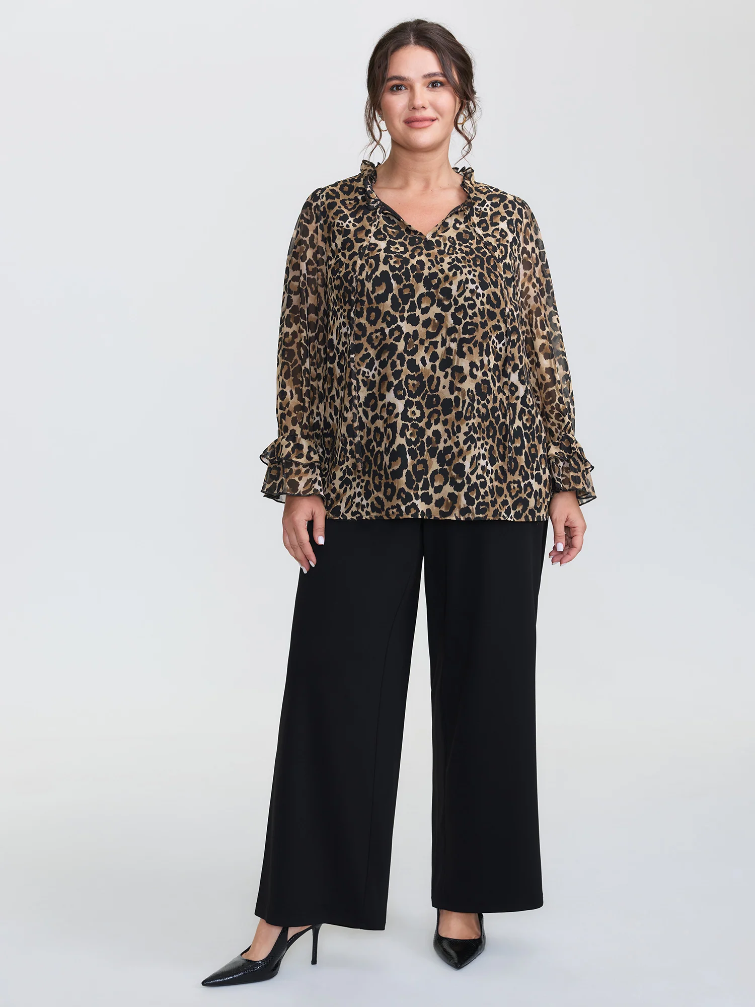 Leopard Print Ruffled Sleeve Blouse - Image 3